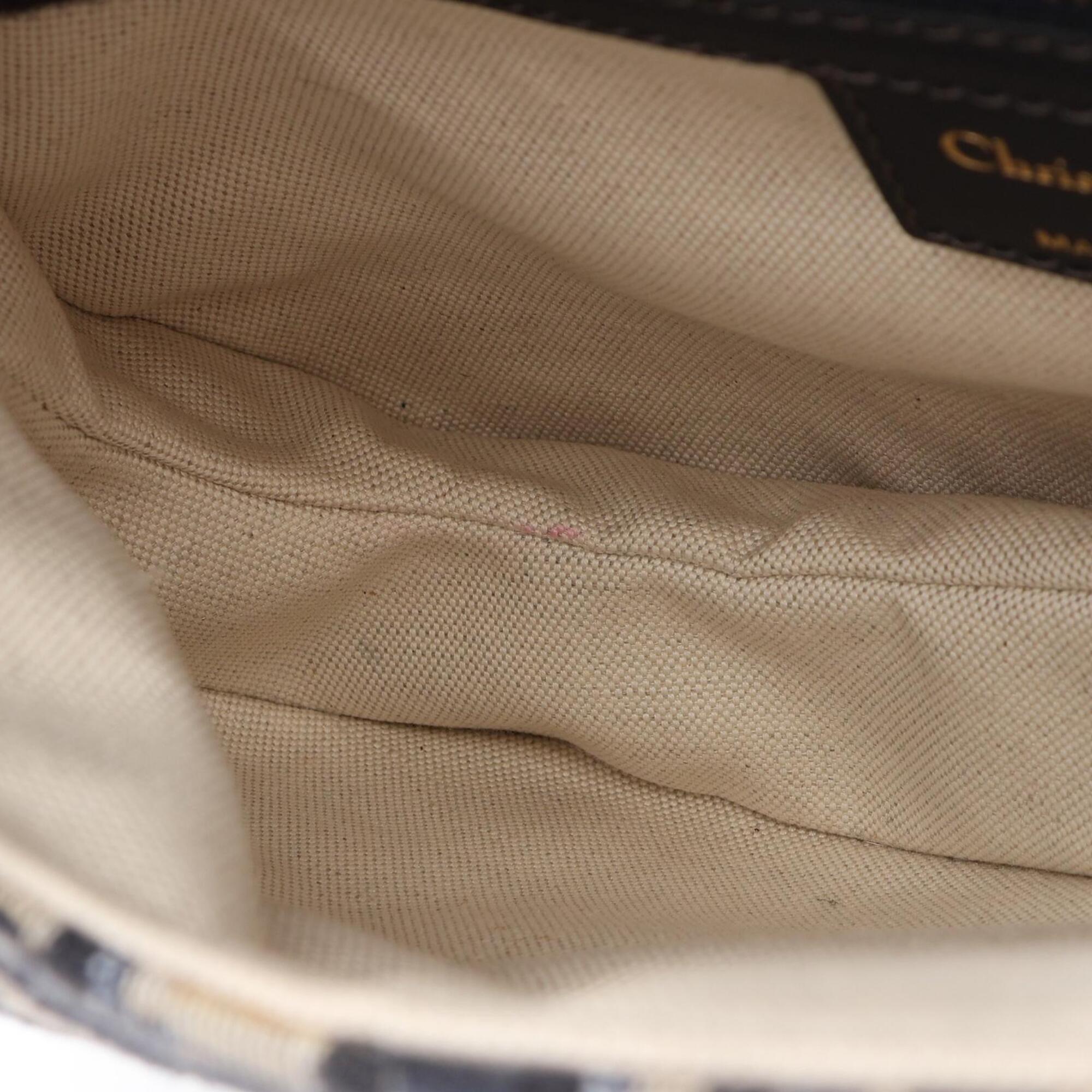 Christian Dior Beige Navy Canvas Handbag Saddle Bag (Pre-Owned)