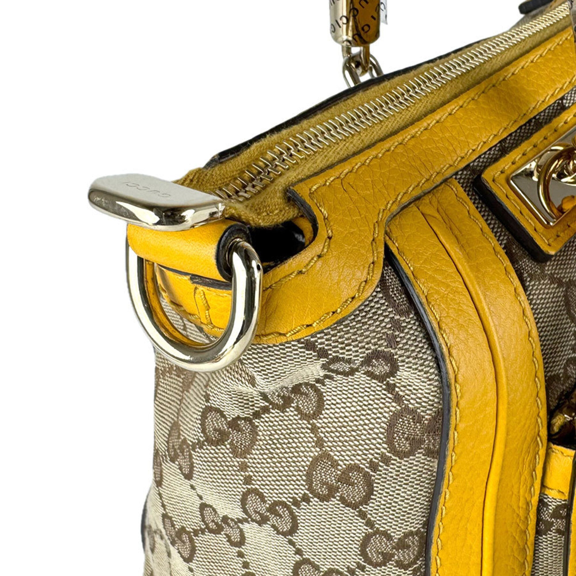 Gucci Brown Yellow Gg Canvas Leather Handbag Shoulder Bag (Pre-Owned)