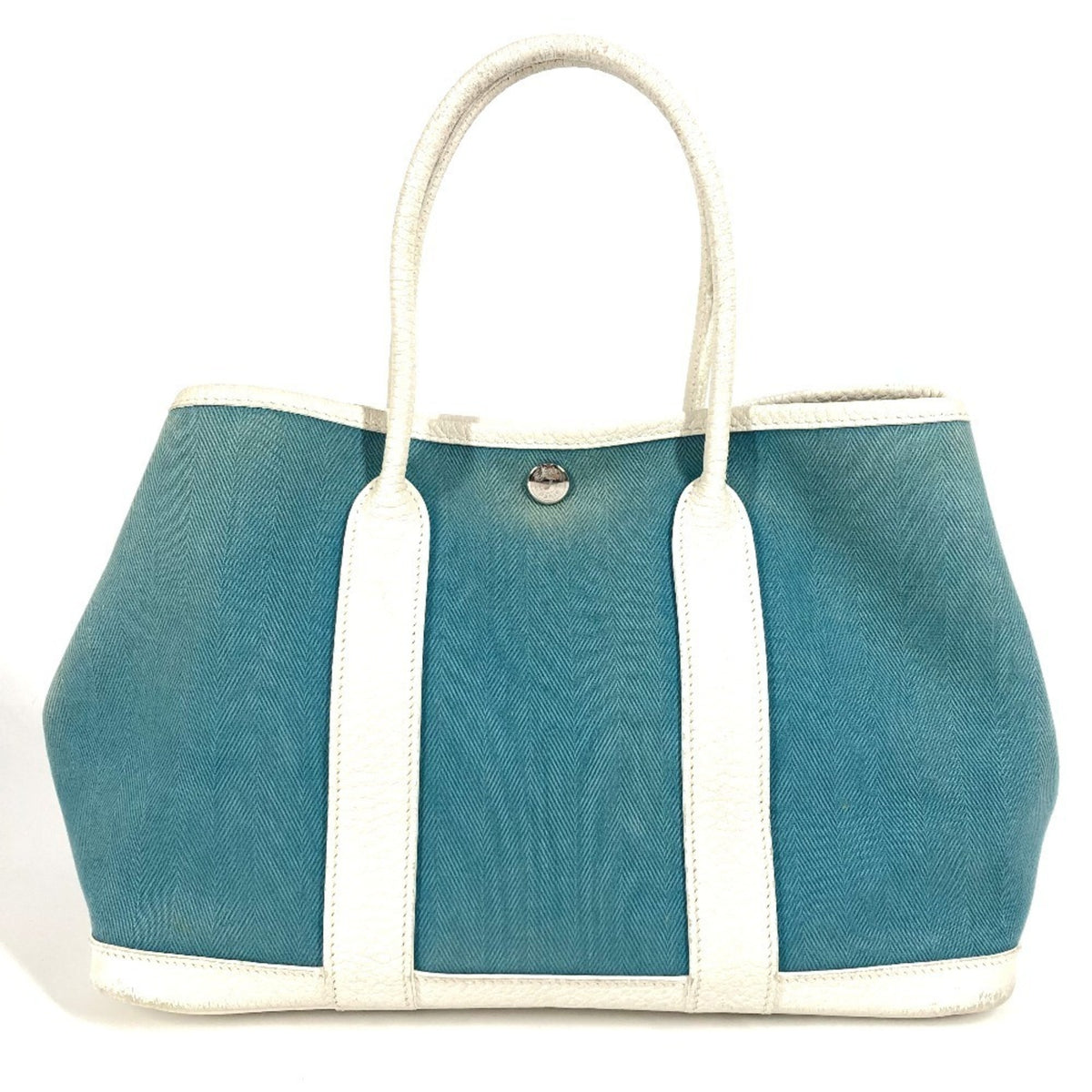 Hermes Blue White Toile Officier Handbag Tote Bag (Pre-Owned)