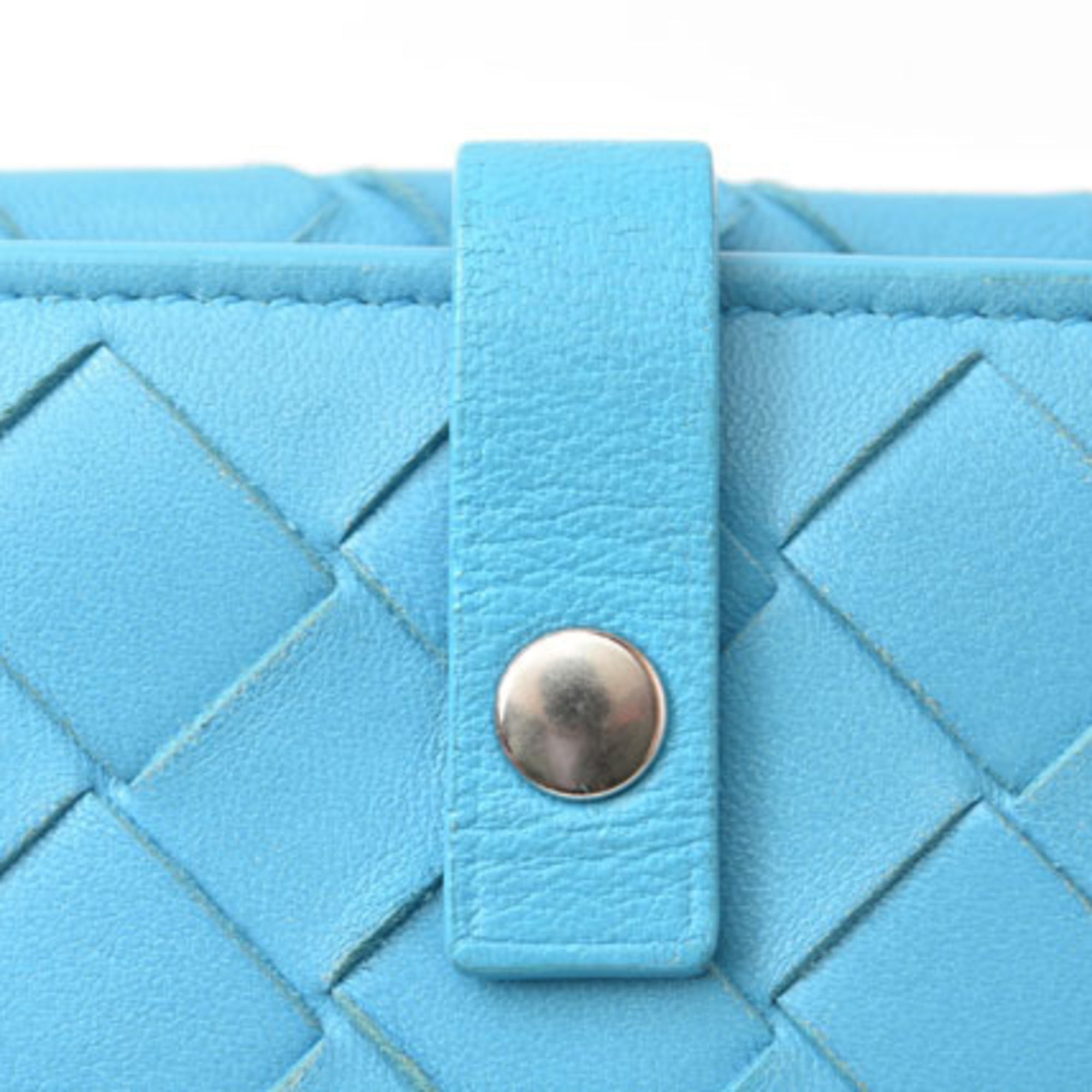 Bottega Veneta Intrecciato Light Blue Leather Long Wallet (Bi-Fold) (Pre-Owned)