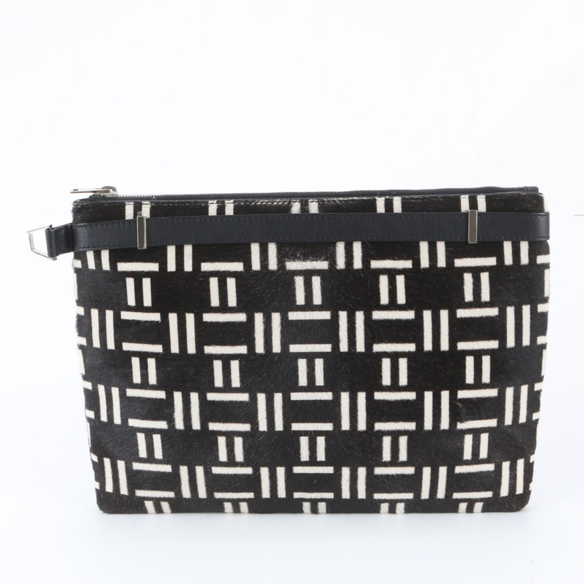 Balenciaga Black White Leather Clutch Bag Pouch (Pre-Owned)
