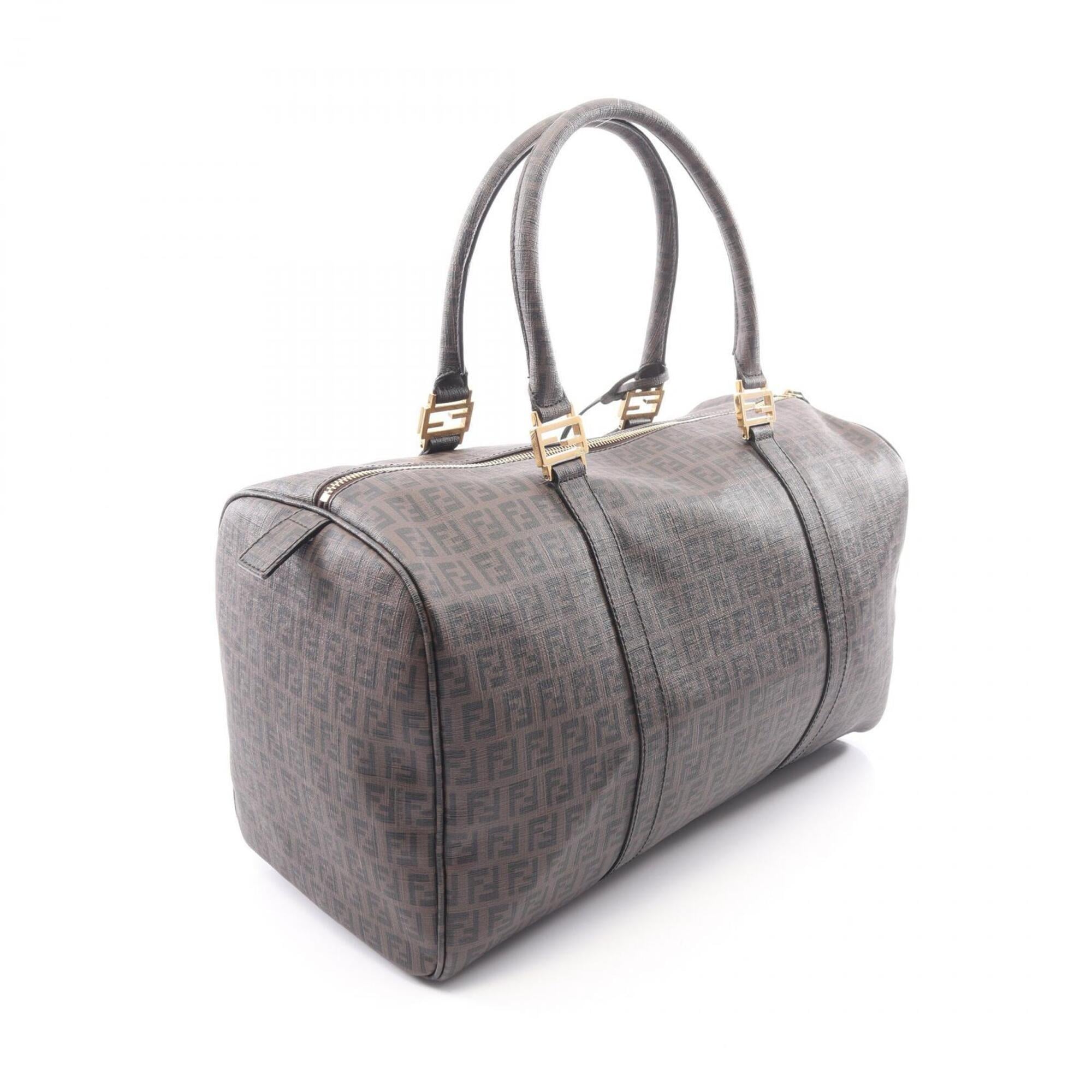 Fendi Brown Coated Canvas Leather Boston Bag Handbag (Pre-Owned)