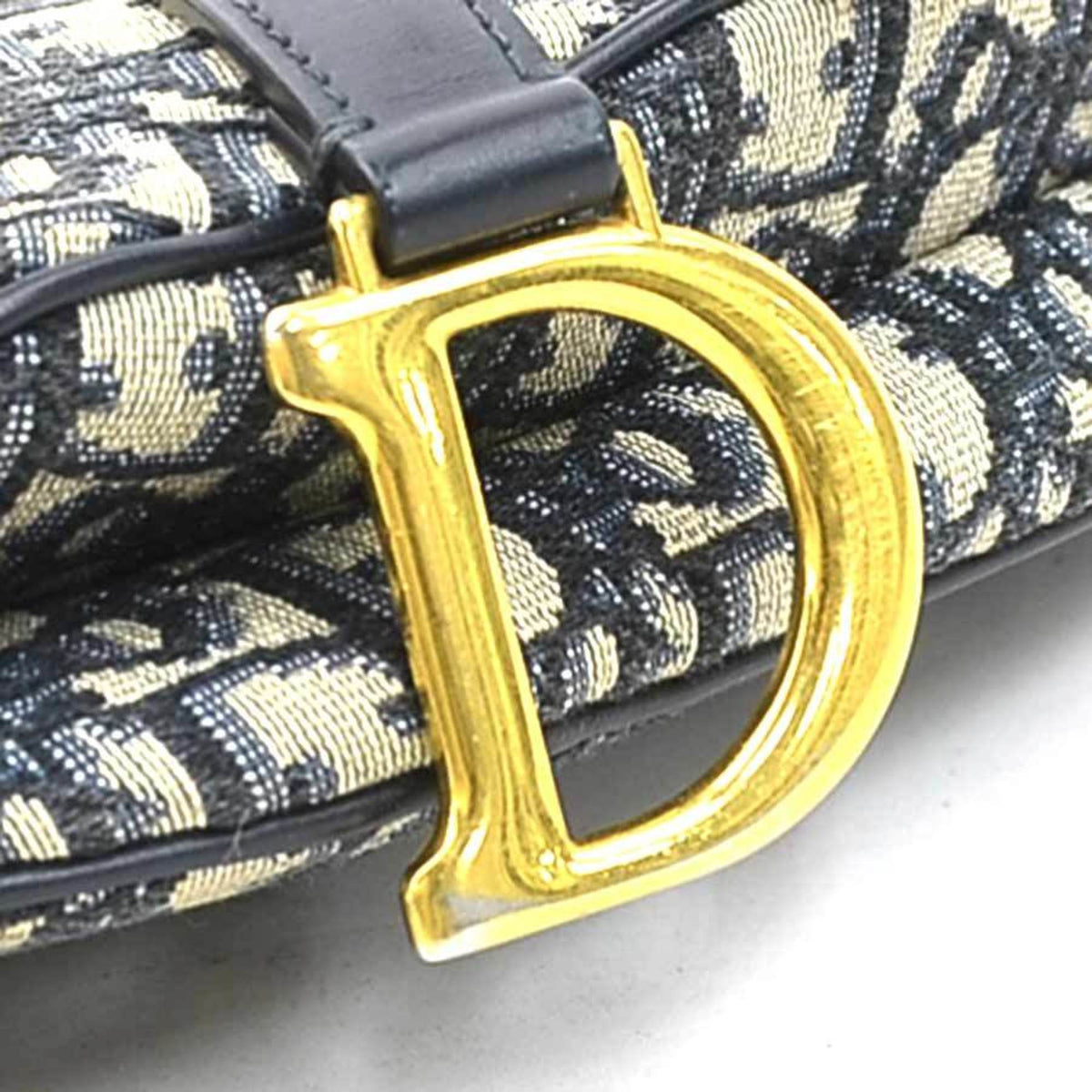 Christian Dior Navy Canvas Leather Handbag Saddle Bag Shoulder Bag (Pre-Owned)
