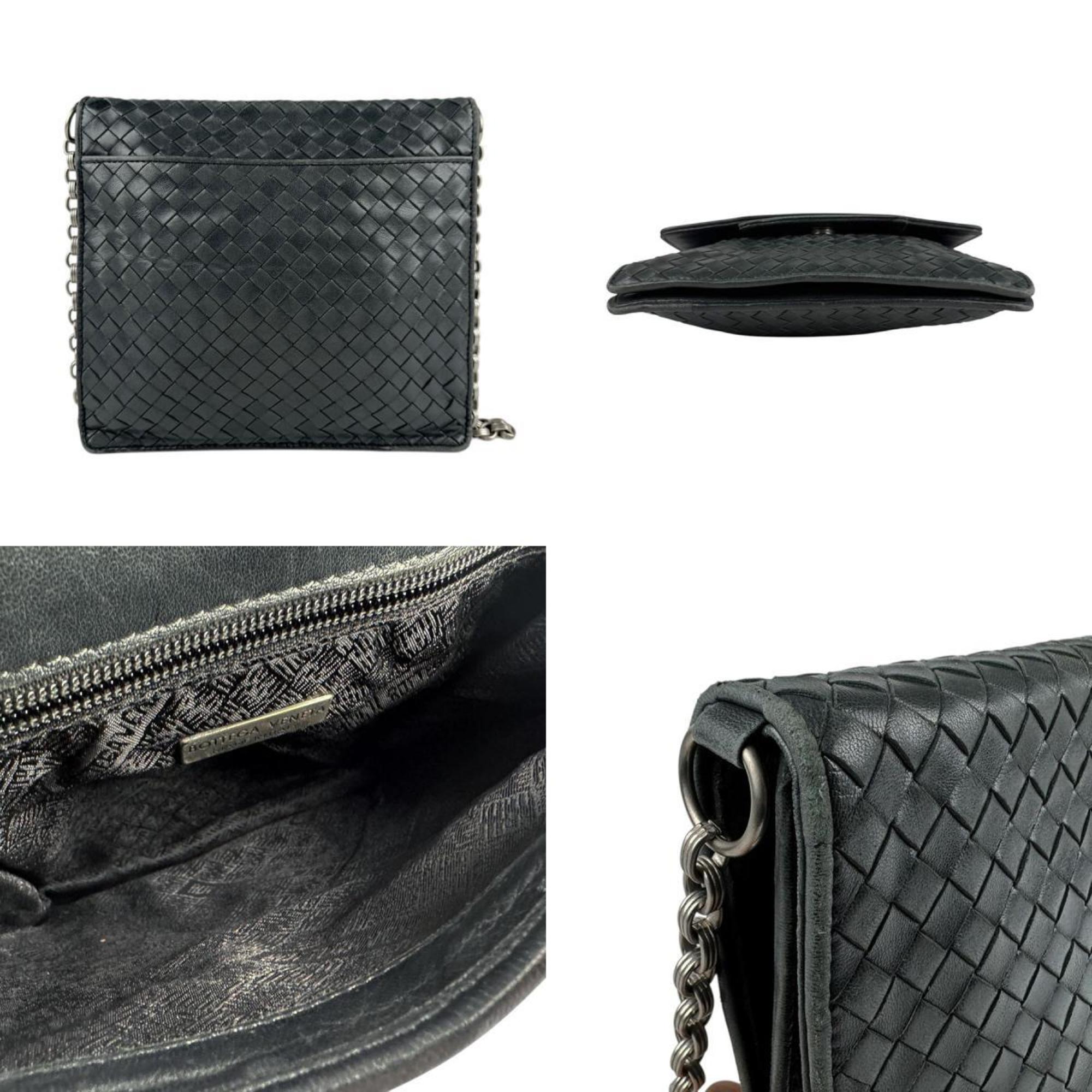 Bottega Veneta Black Silver Leather Metal Shoulder Bag (Pre-Owned)