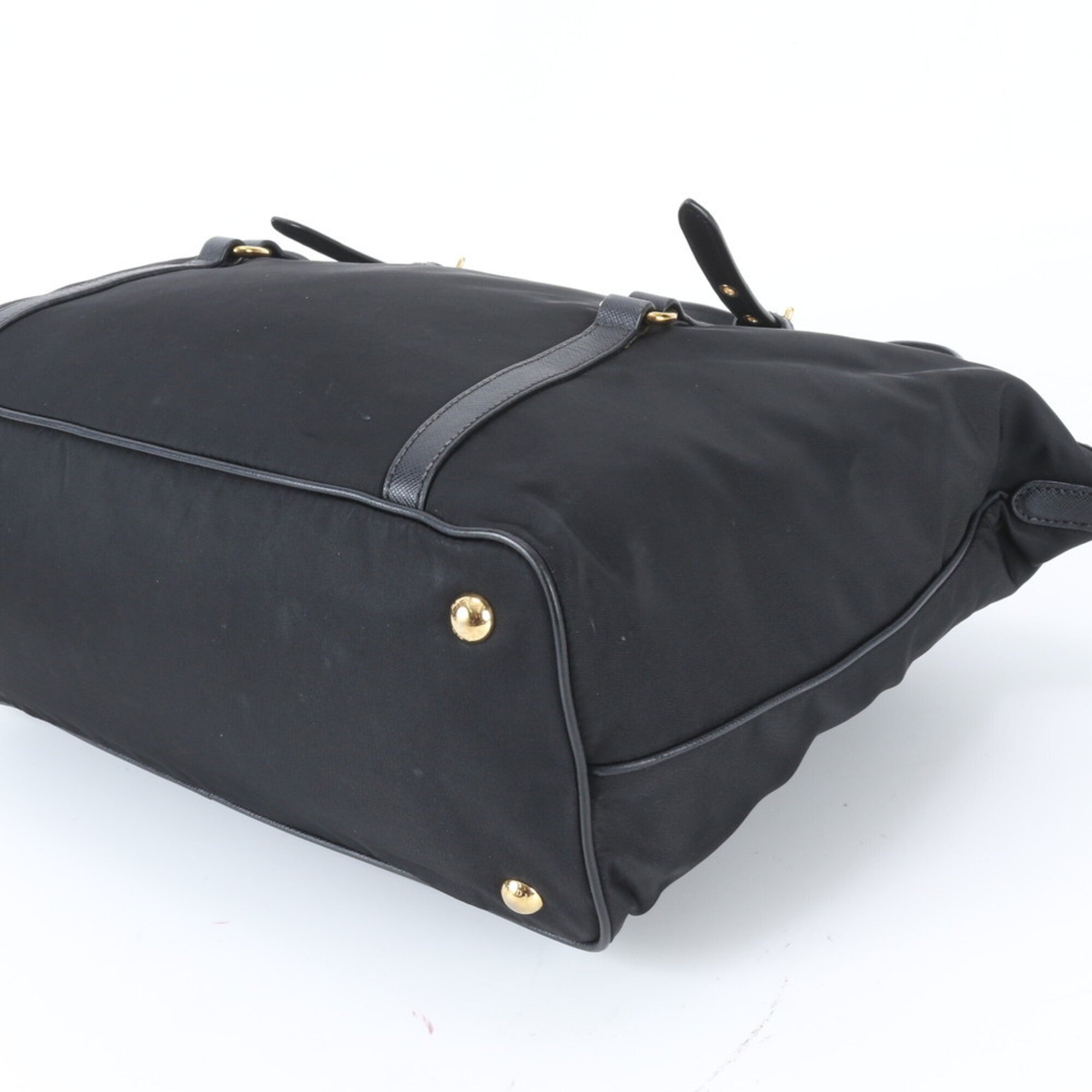 Prada Saffiano Black Nylon Leather Tote Bag (Pre-Owned)