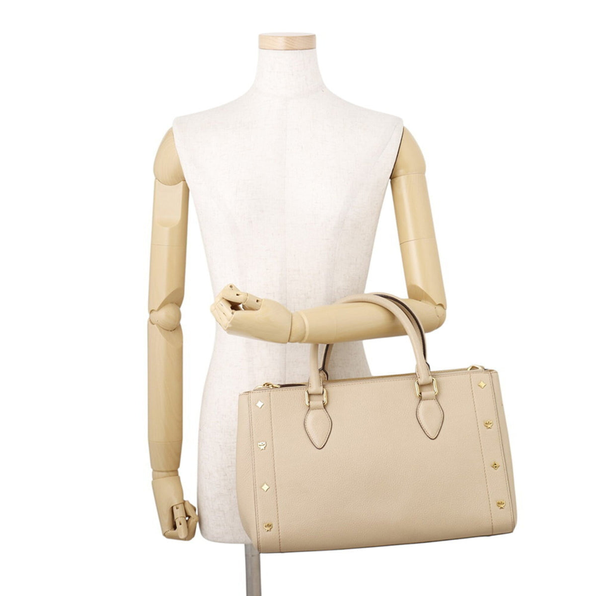 Mcm Visetos Beige Leather Handbag Tote Bag (Pre-Owned)