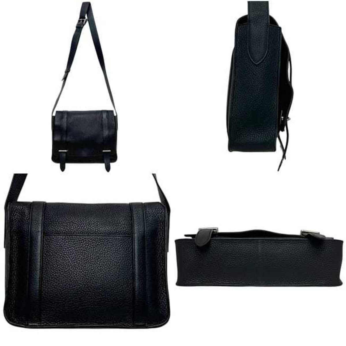 Hermes Black Dark Navy Navy Chevre Leather Leather Shoulder Bag (Pre-Owned)