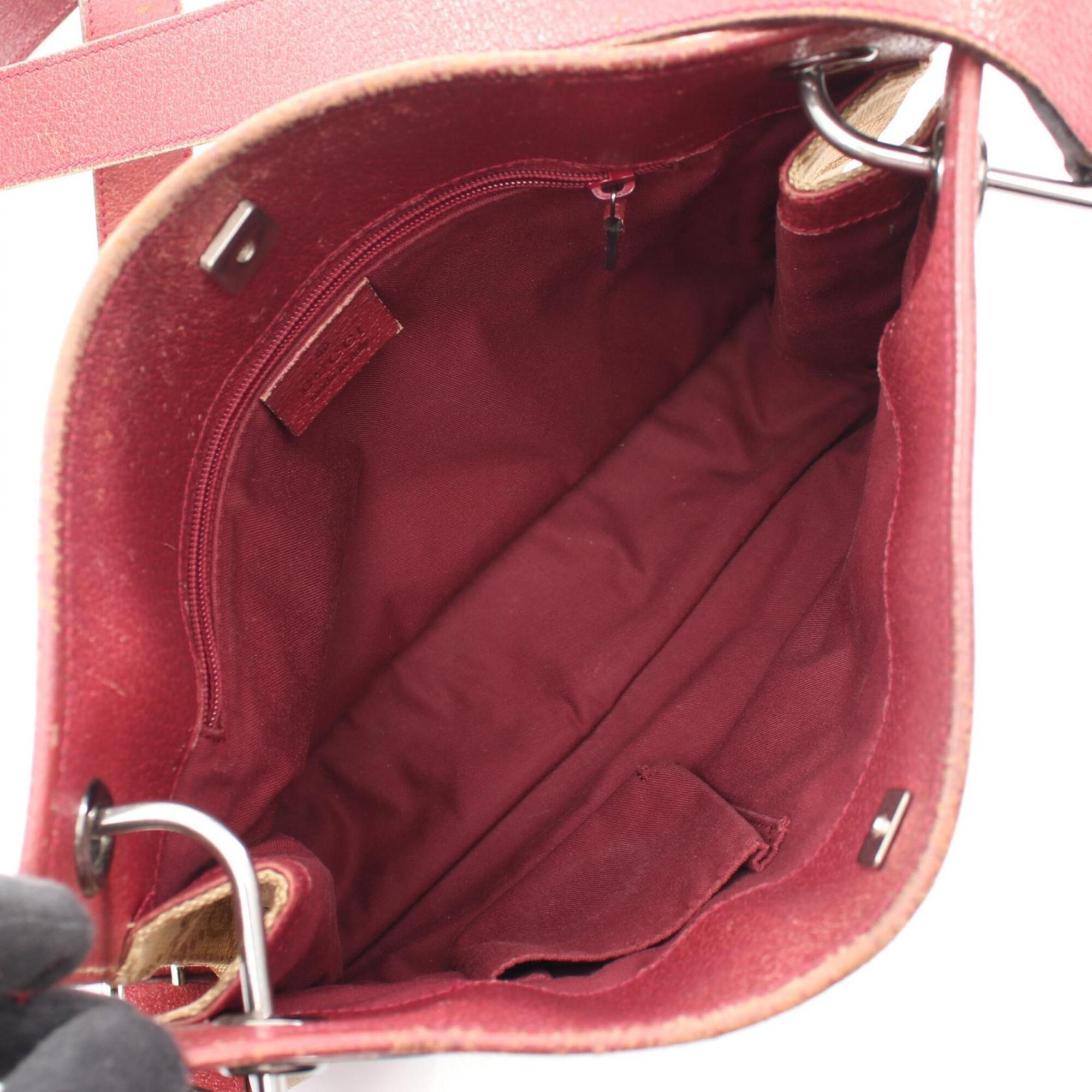 Gucci Gg Canvas Beige Bordeaux Gg Canvas Leather Handbag Shoulder Bag (Pre-Owned)