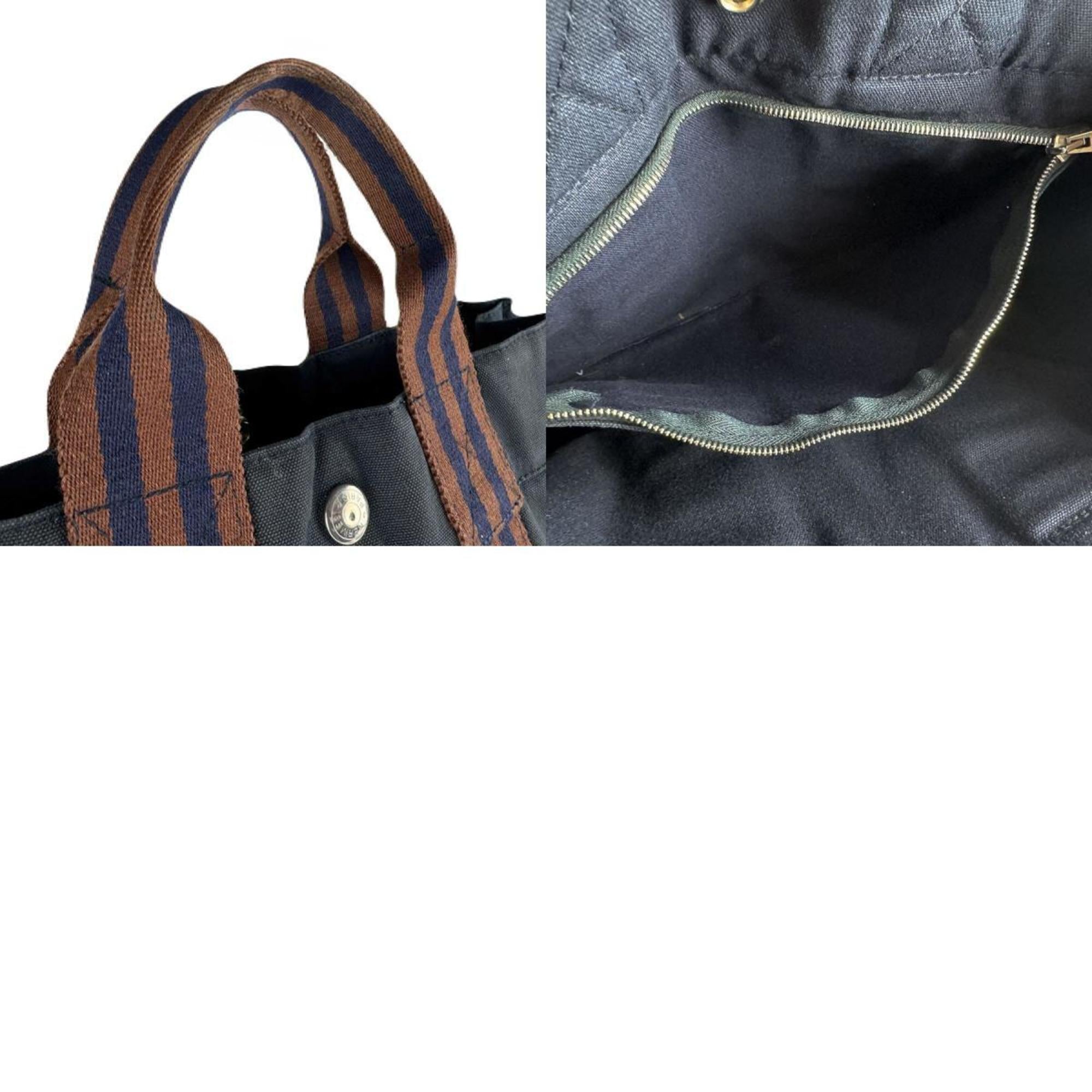 Hermes Brown Navy Canvas Handbag (Pre-Owned)