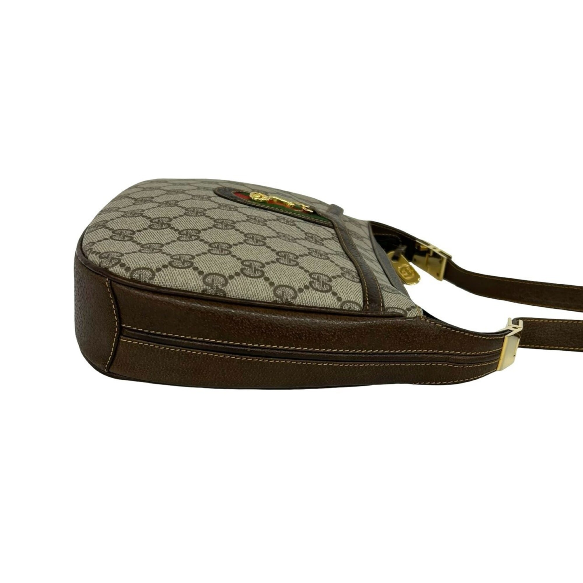 Gucci Brown Green Red Color Leather Pvc Shoulder Bag (Pre-Owned)
