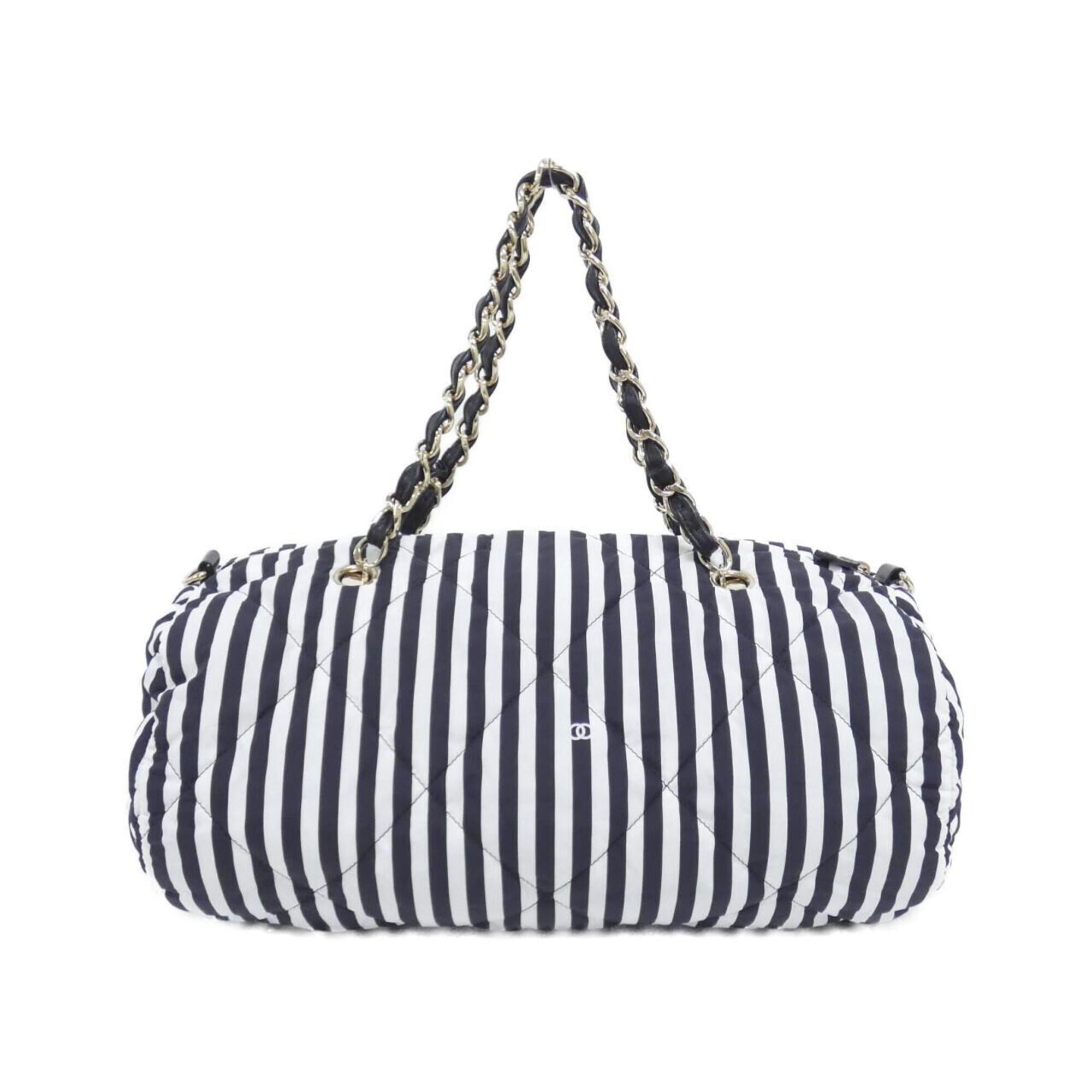 Chanel Black White Fabric Boston Bag (Pre-Owned)