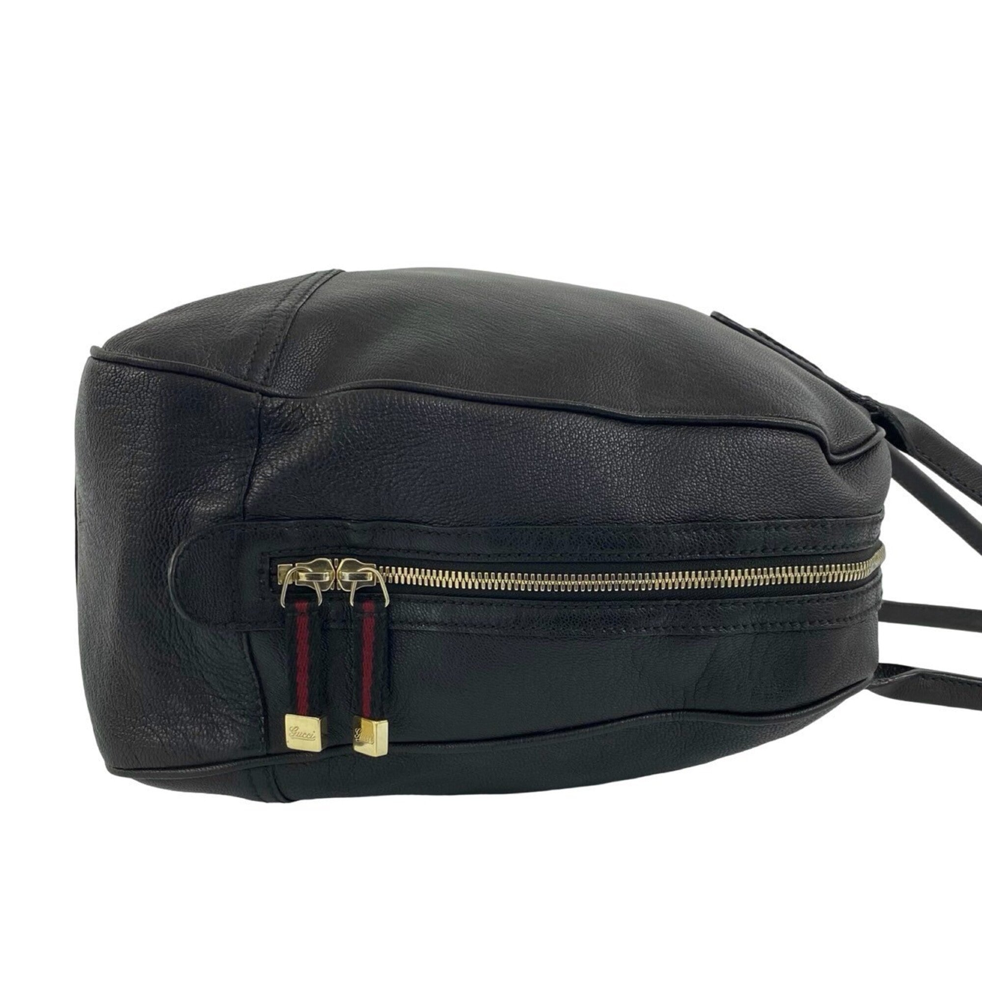 Gucci Black Green Red Color Leather Boston Bag Handbag Tote Bag (Pre-Owned)