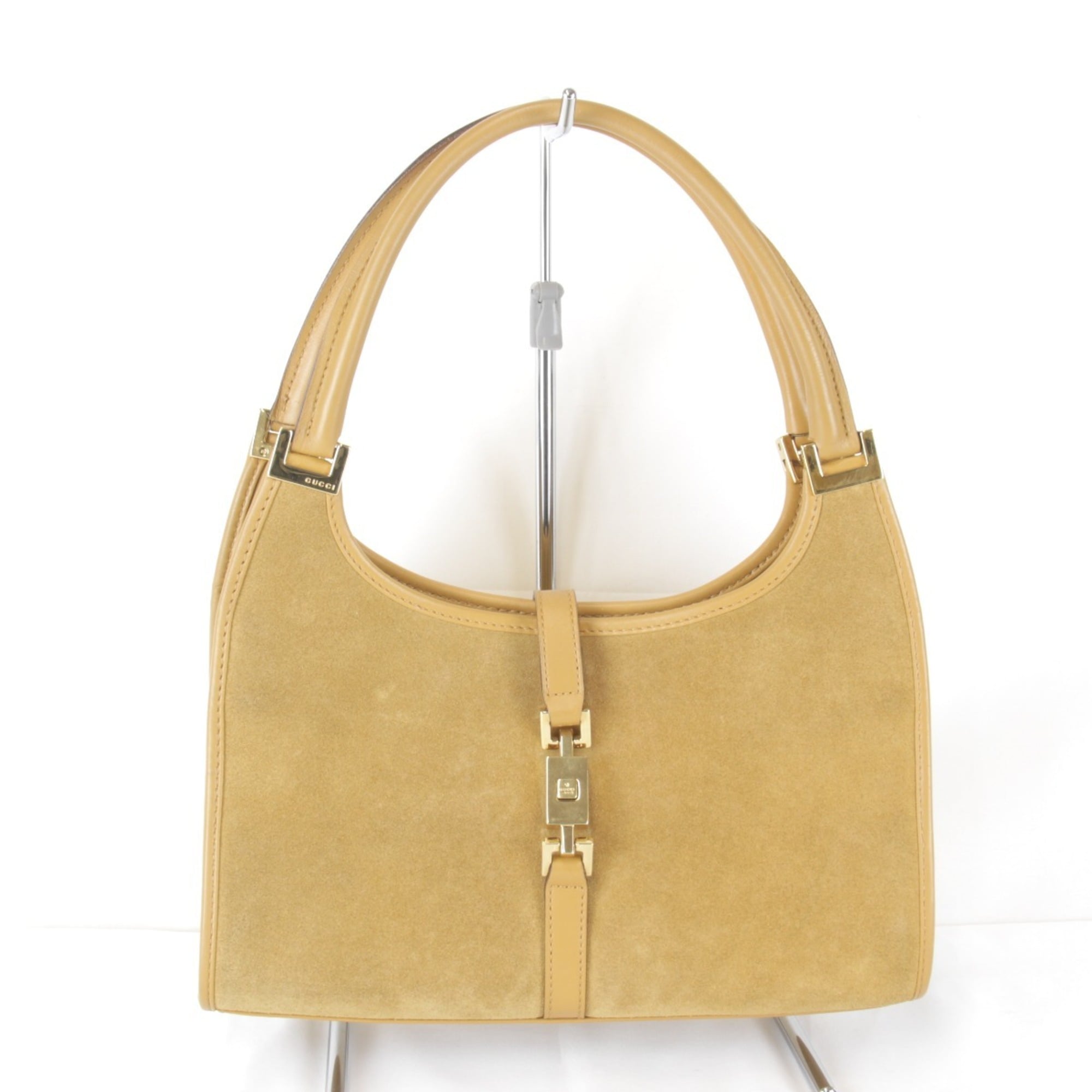 Gucci Beige Black Suede Leather Handbag (Pre-Owned)