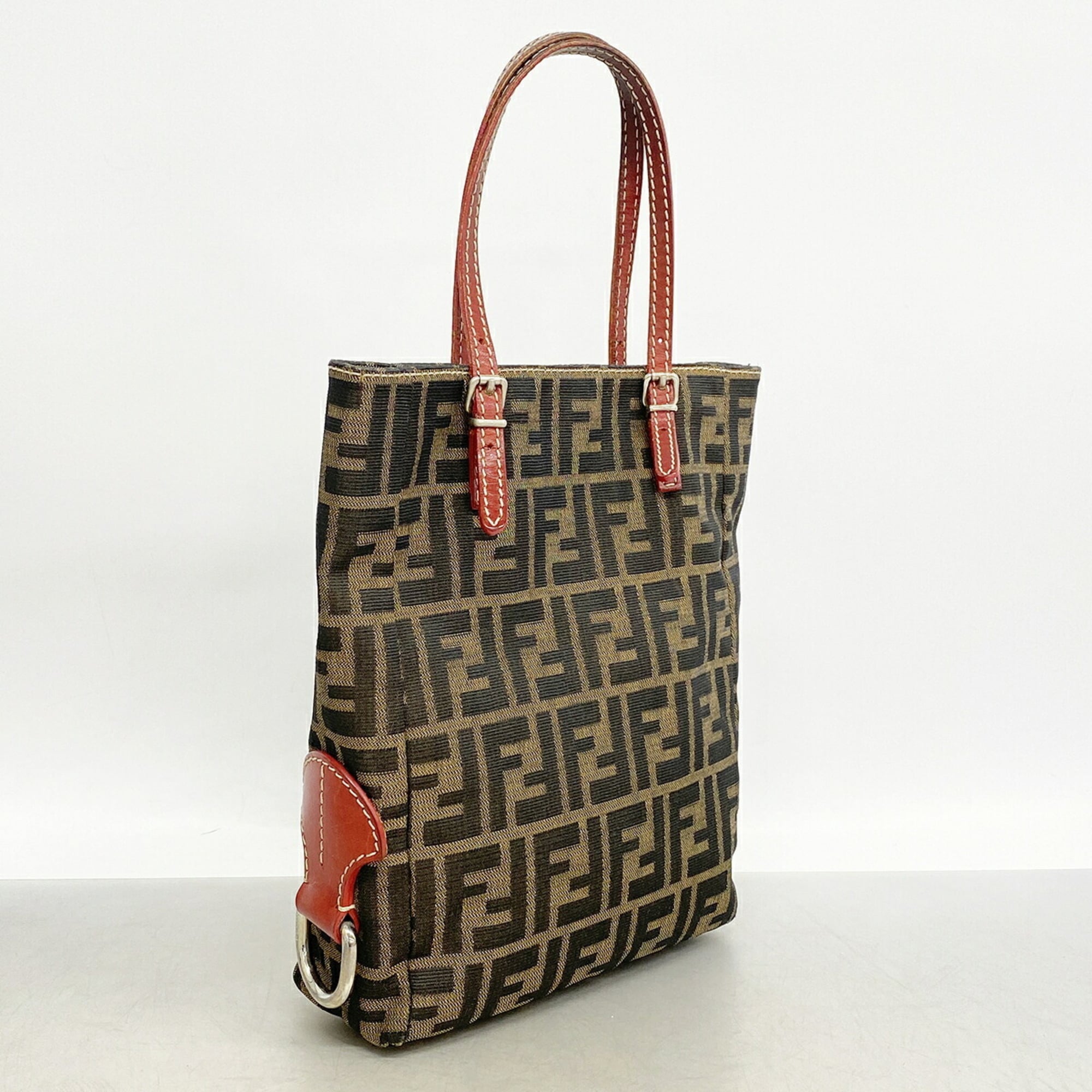 Fendi Brown Red Color Nylon Canvas Tote Bag (Pre-Owned)