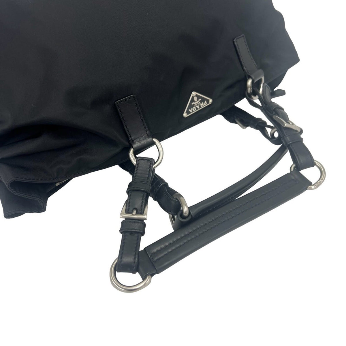 Prada Black Nylon Leather Shoulder Bag Tote Bag (Pre-Owned)