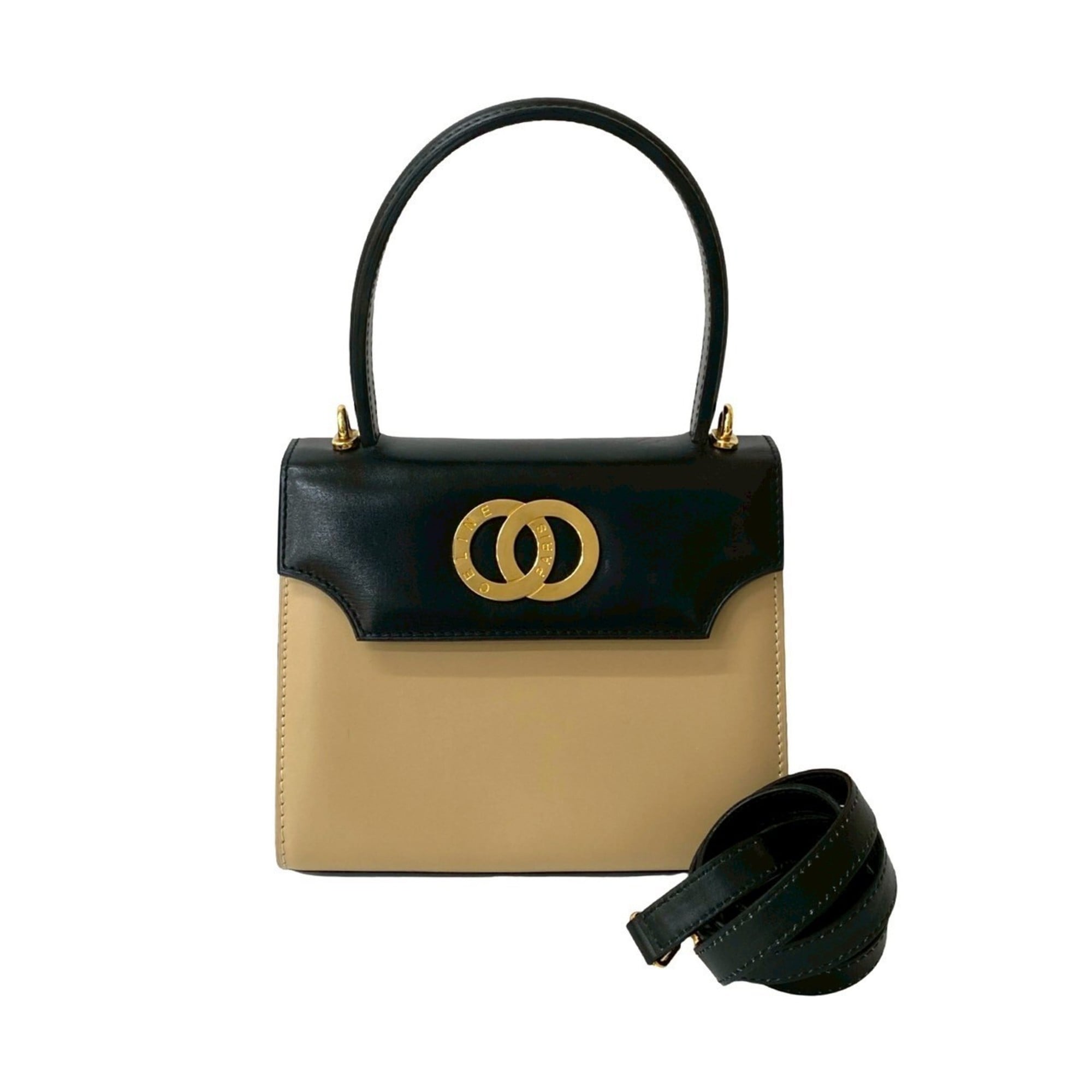 Celine Beige Black Leather Handbag Shoulder Bag (Pre-Owned)
