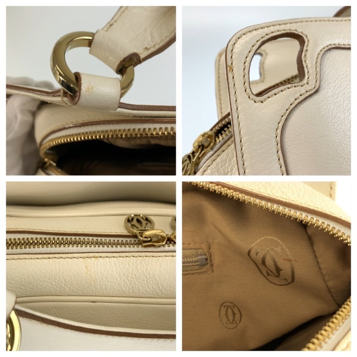 Cartier Marcello White Leather Handbag Shoulder Bag (Pre-Owned)