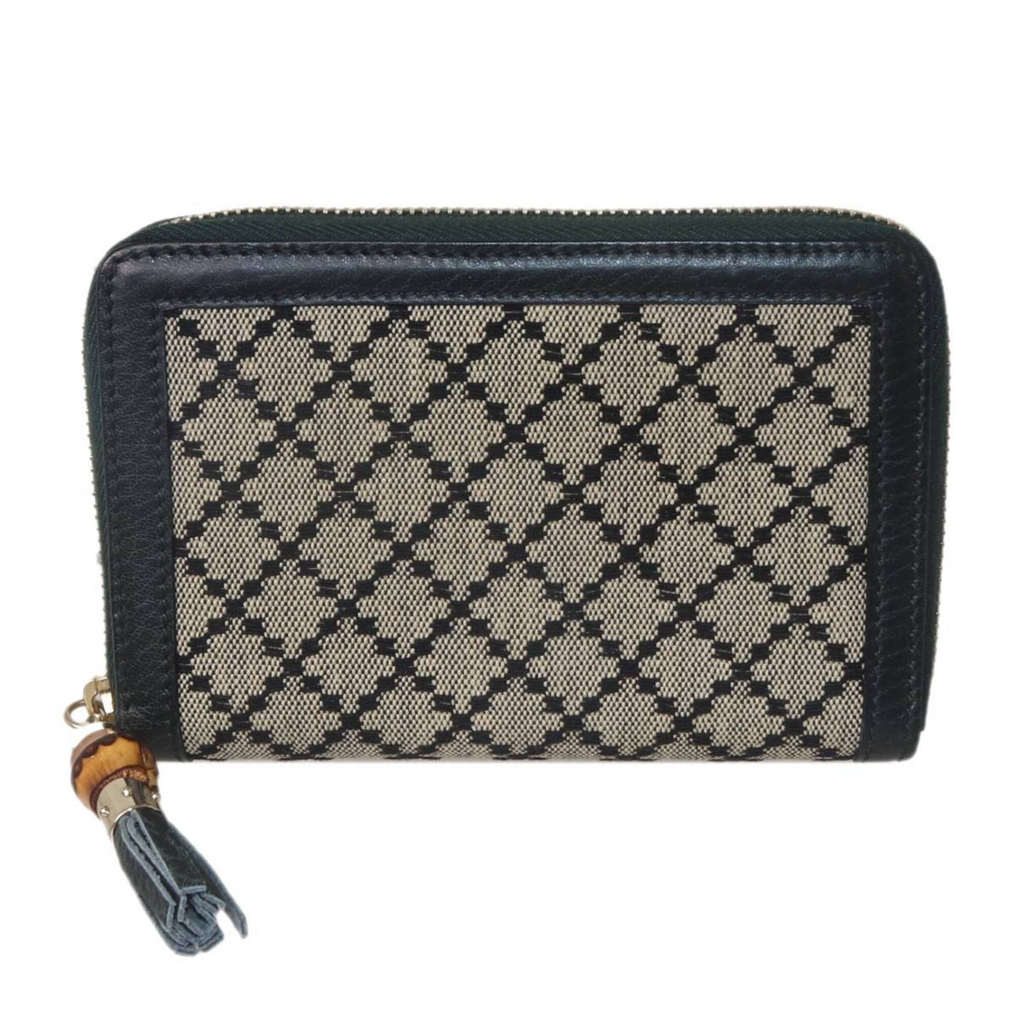 Gucci Diamante Beige Black Canvas Leather Wallet (Bi-Fold) (Pre-Owned)