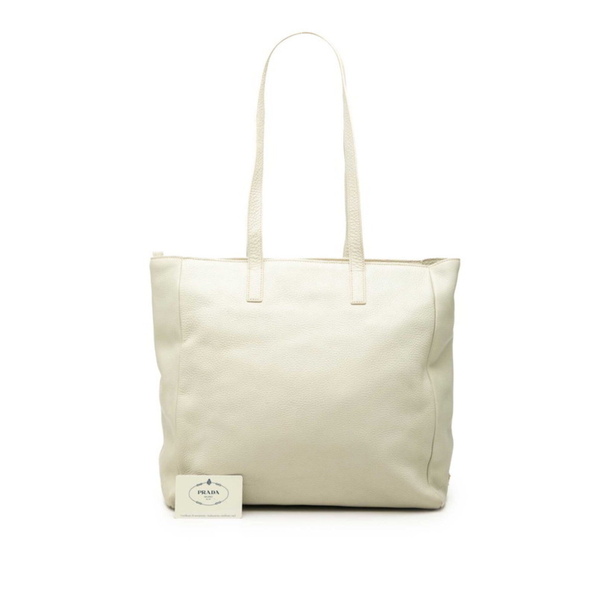 Prada Green White Leather Shoulder Bag Tote Bag (Pre-Owned)