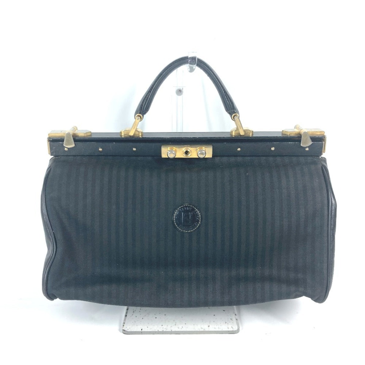 Fendi Pequin Black Leather Pvc Handbag (Pre-Owned)