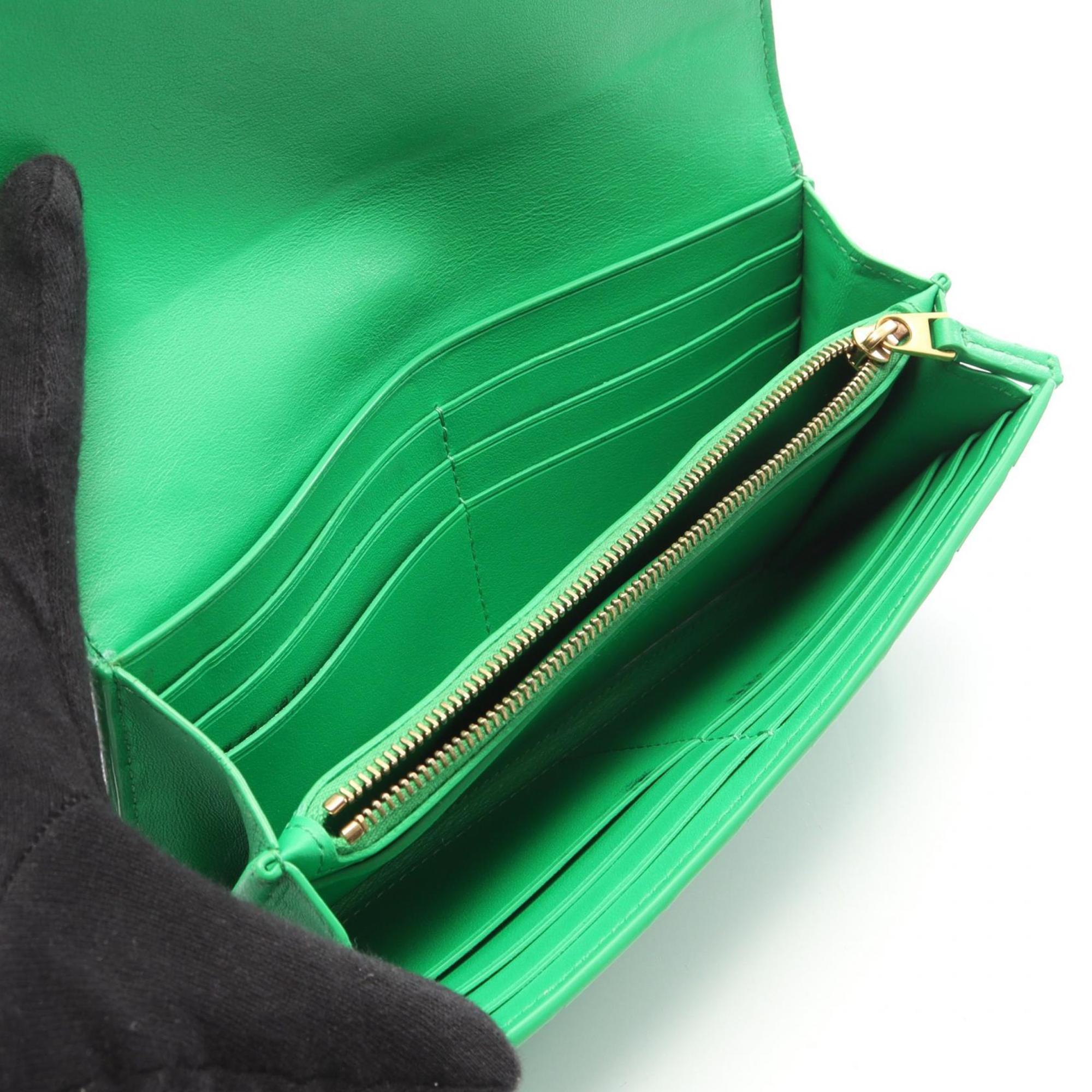 Bottega Veneta Green Leather Long Wallet (Bi-Fold) (Pre-Owned)