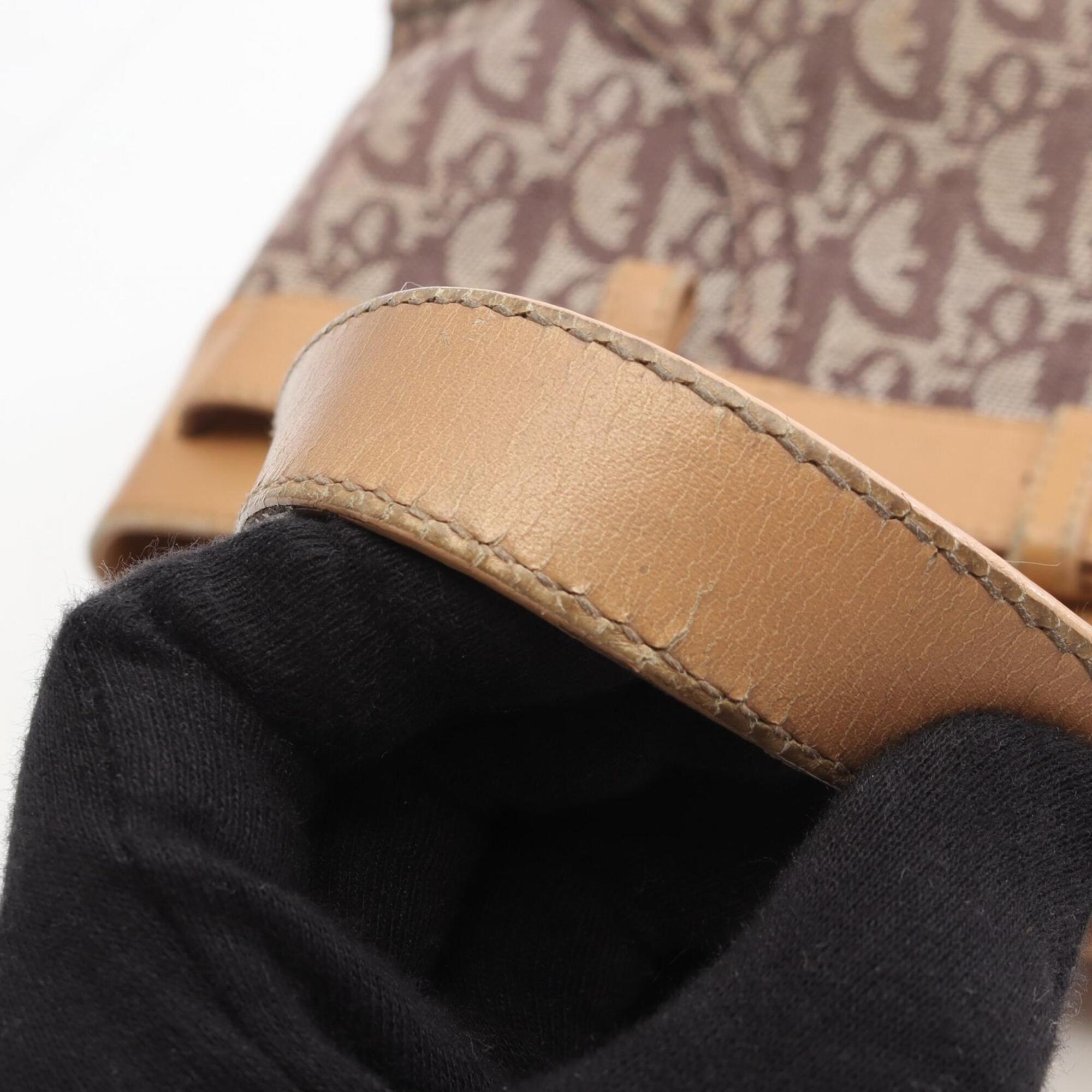 Christian Dior Trotter Beige Brown Canvas Leather Handbag (Pre-Owned)