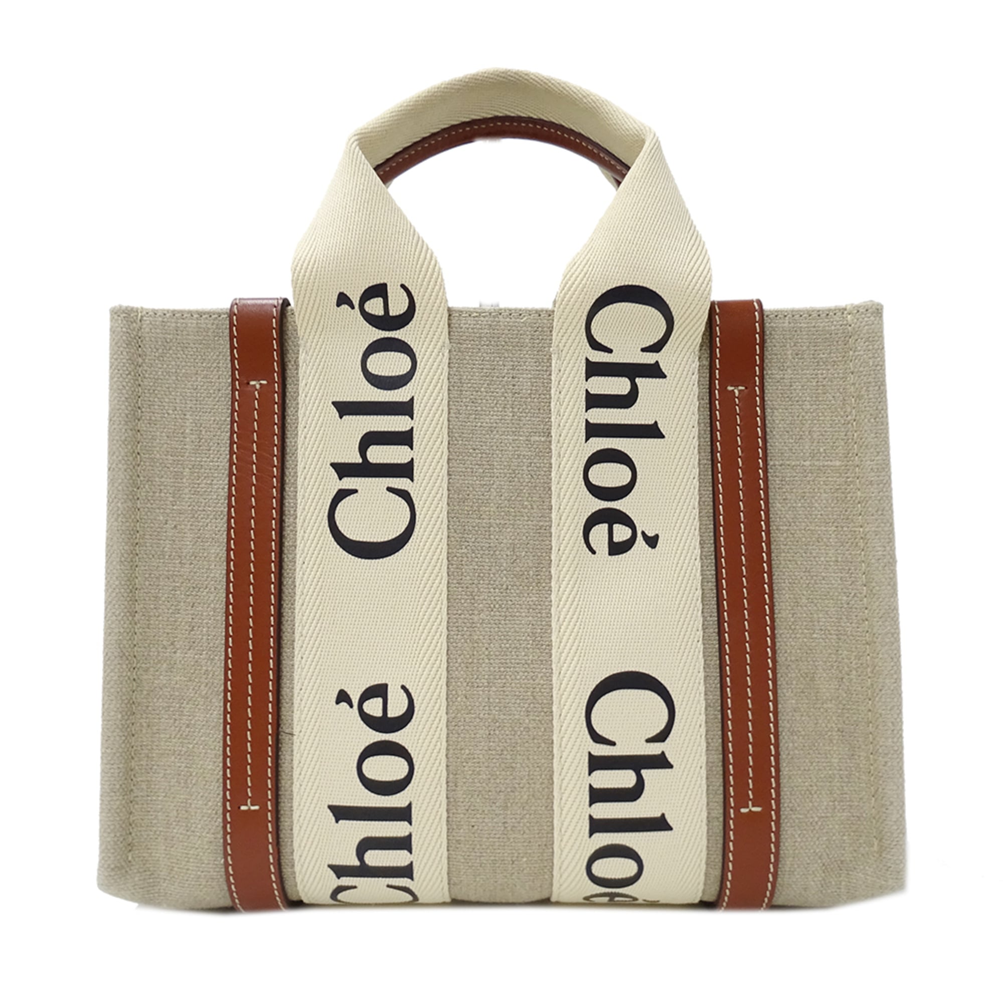 Chloé Beige Brown Canvas Handbag Shoulder Bag (Pre-Owned)