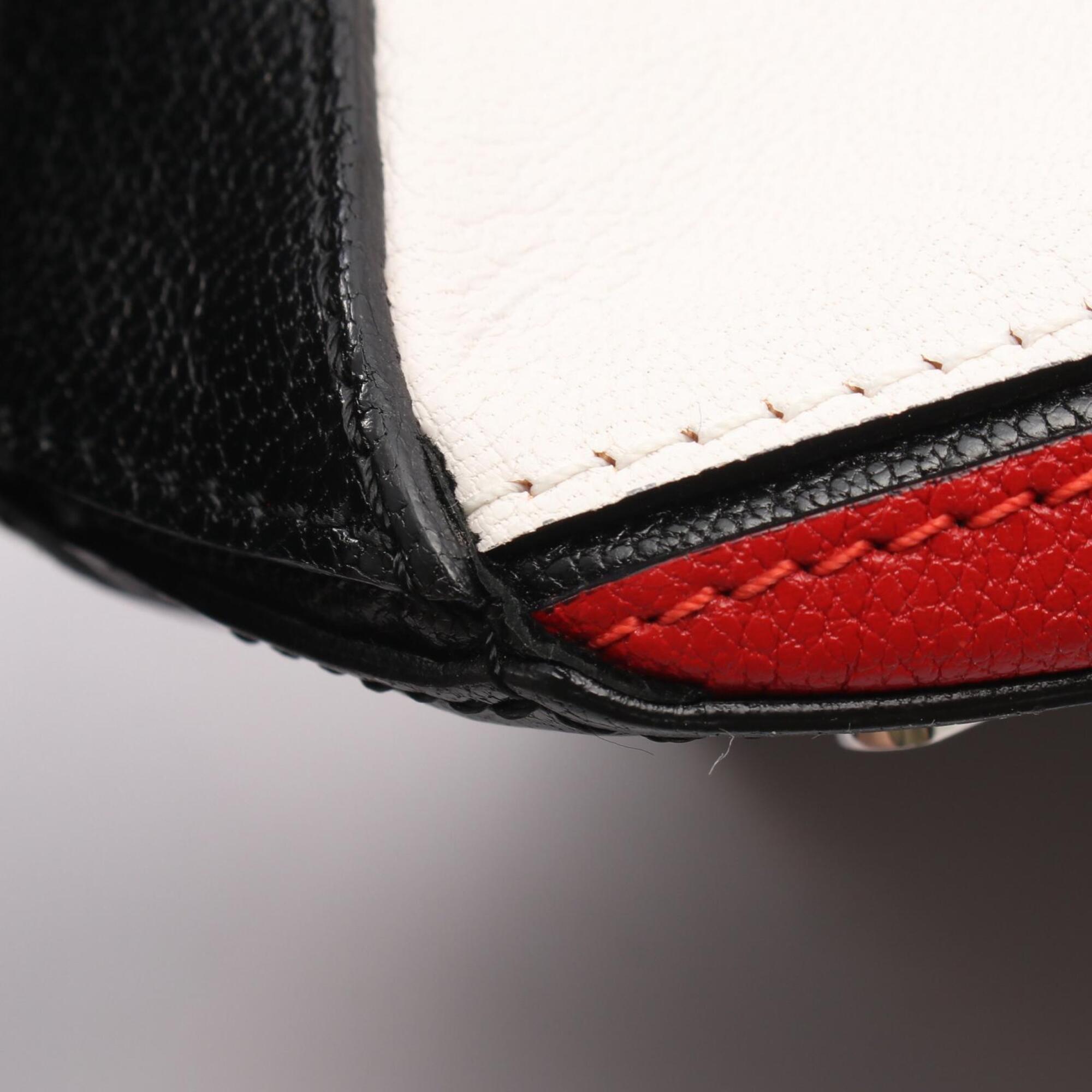 Loewe Puzzle Black Red Color White Leather Handbag (Pre-Owned)