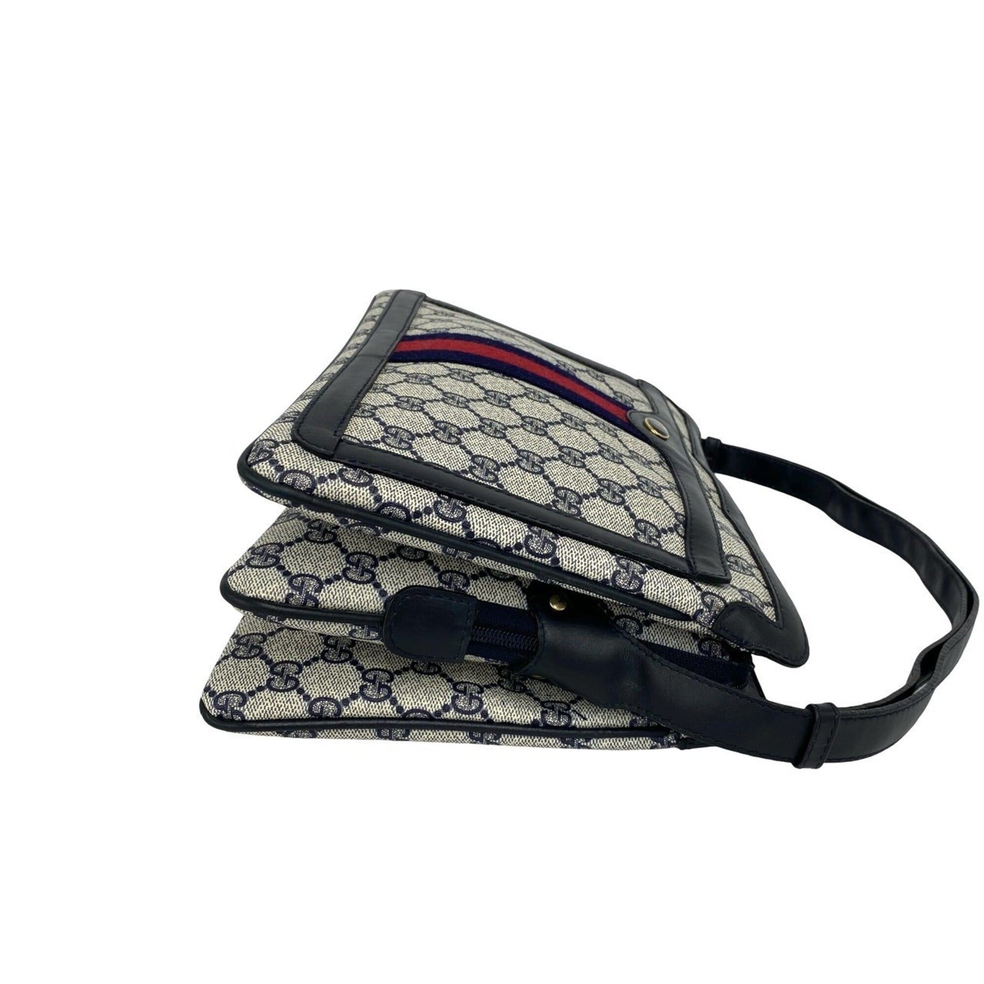 Gucci Navy Red Color Leather Pvc Shoulder Bag (Pre-Owned)