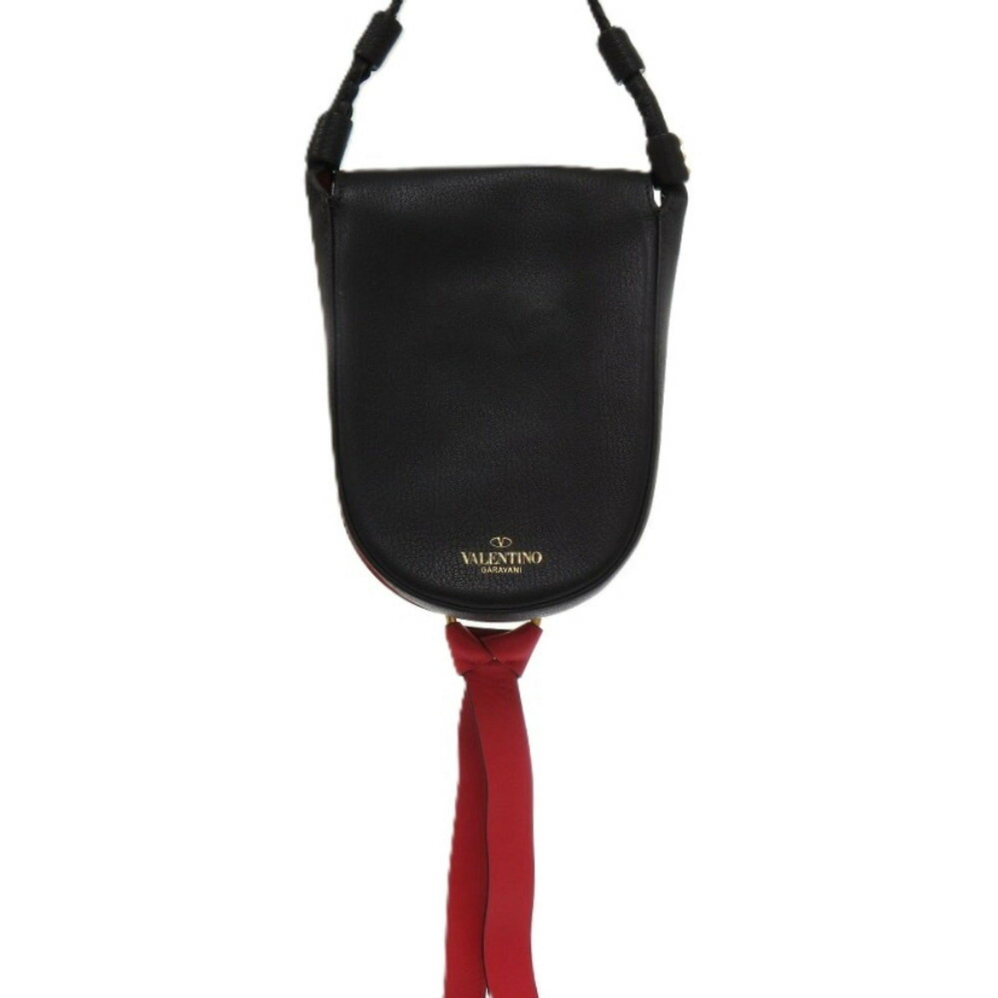 Valentino Garavani Black Red Color Leather Shoulder Bag (Pre-Owned)