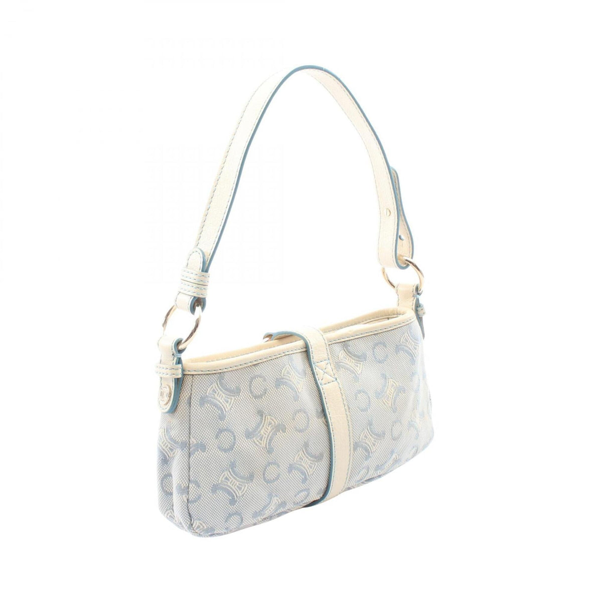 Celine Blue White Canvas Leather Handbag (Pre-Owned)