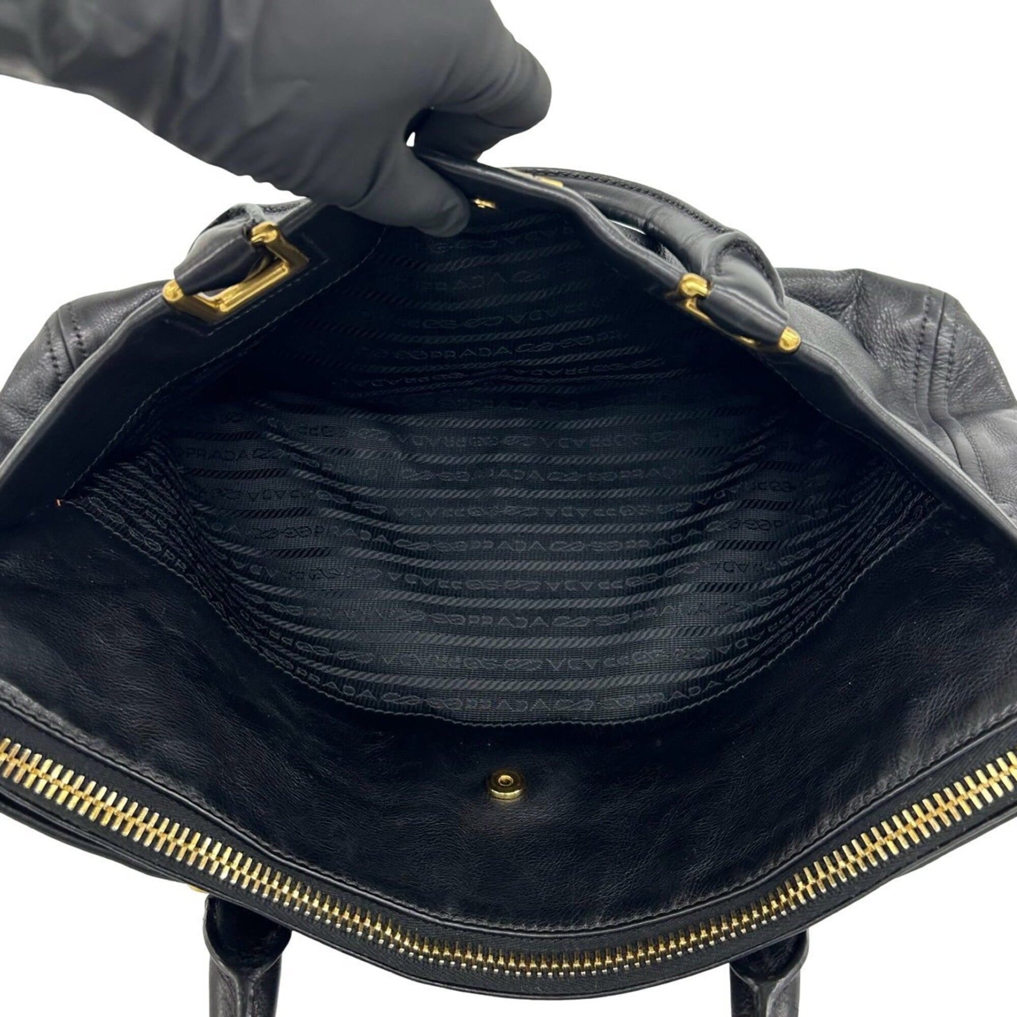 Prada Black Leather Boston Bag Handbag Shoulder Bag (Pre-Owned)