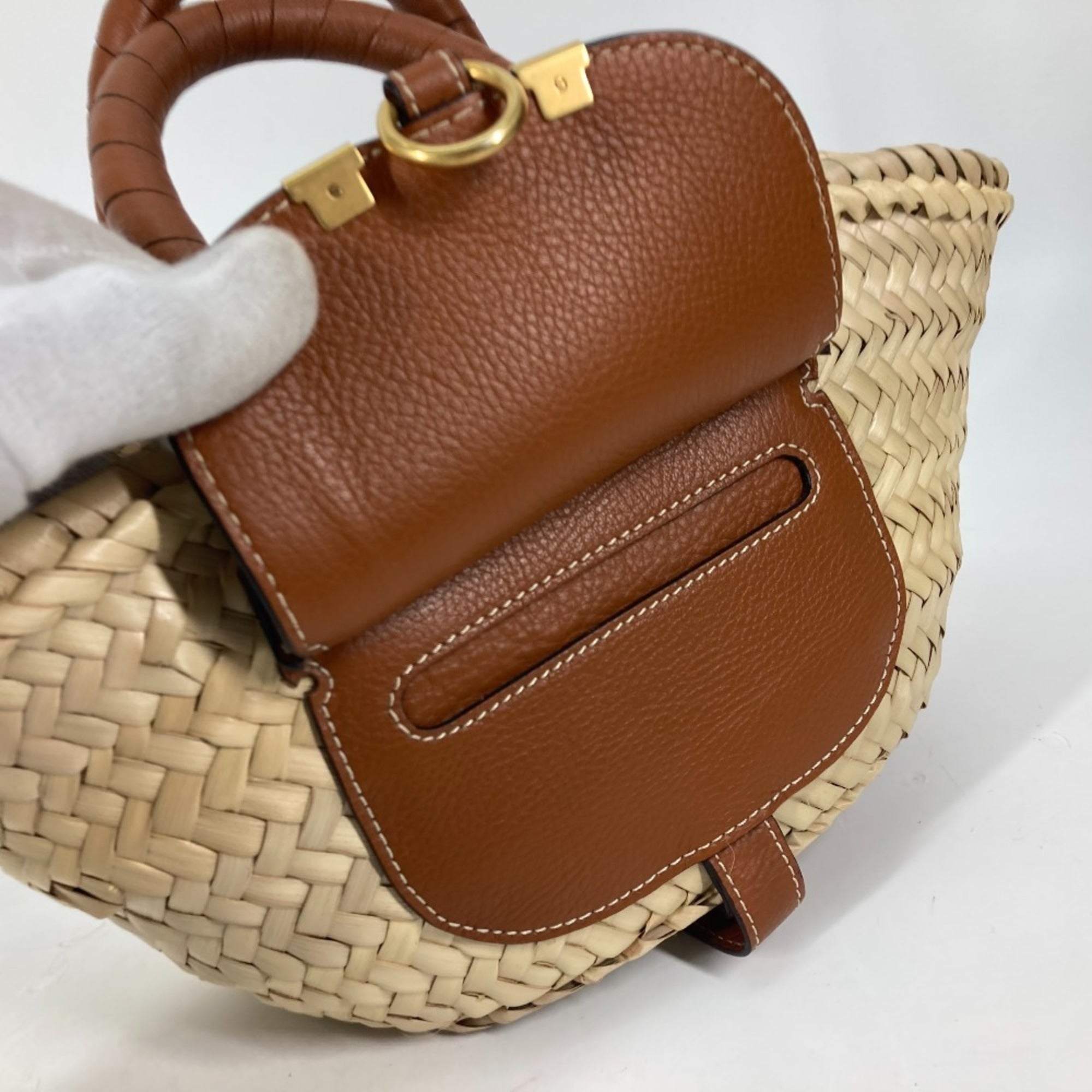 Chloé Beige Brown Straw Leather Handbag Tote Bag (Pre-Owned)