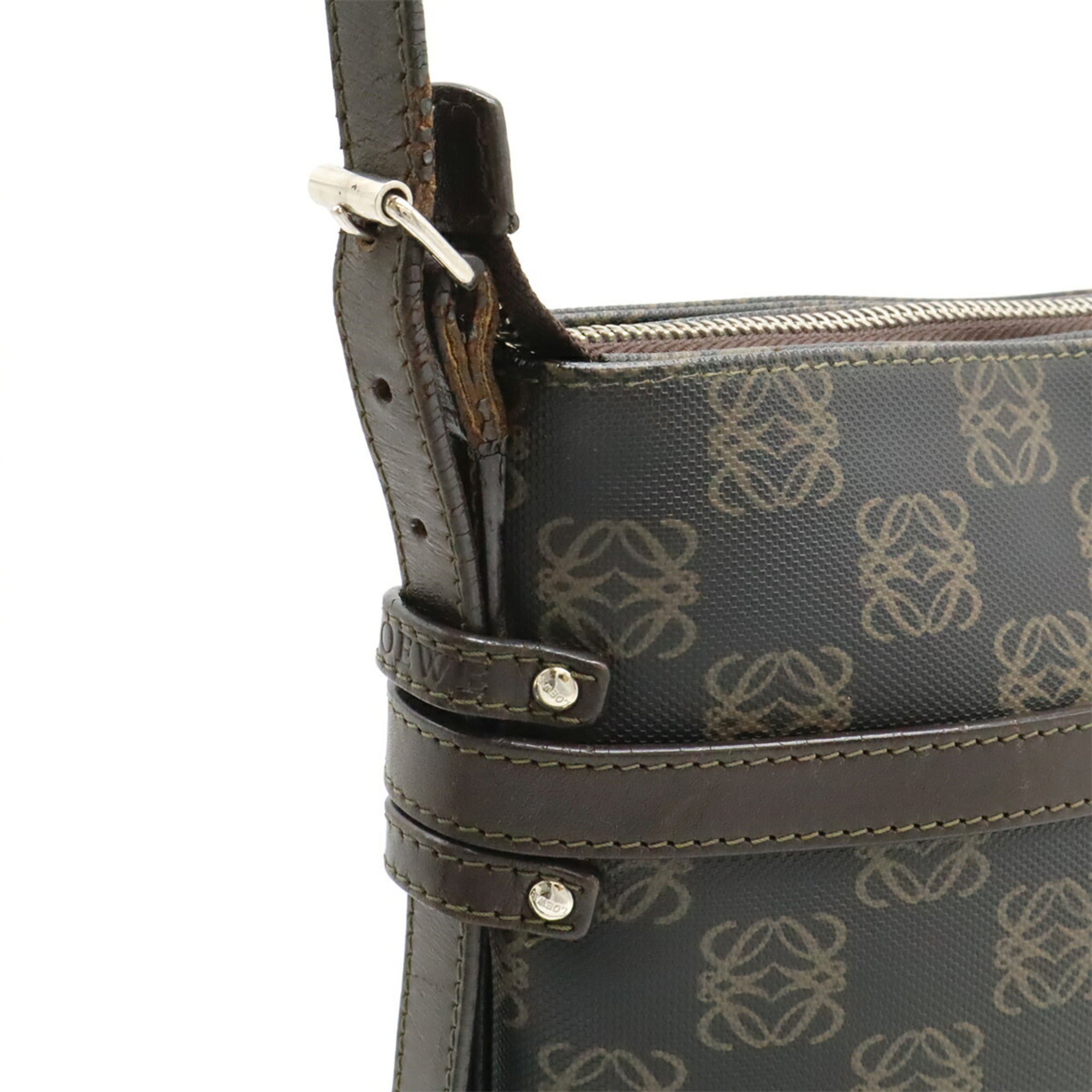 Loewe Black Dark Brown Coated Canvas Leather Shoulder Bag (Pre-Owned)