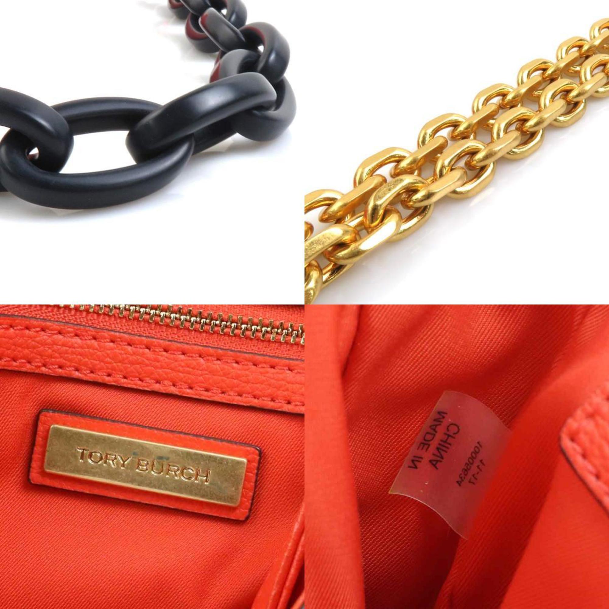 Tory Burch Orange Orange Red Red Color Leather Handbag Shoulder Bag (Pre-Owned)