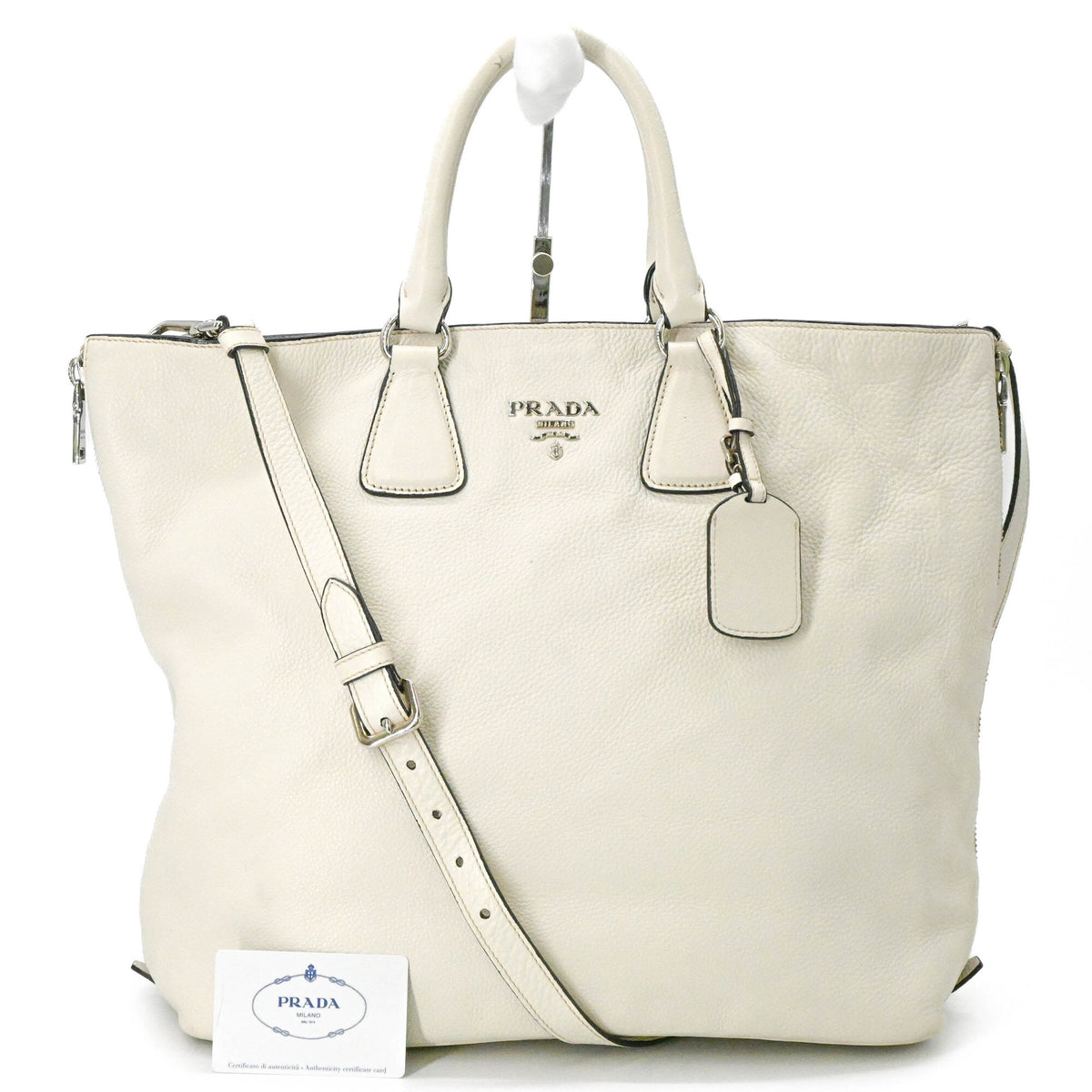 Prada White Leather Shoulder Bag Tote Bag (Pre-Owned)