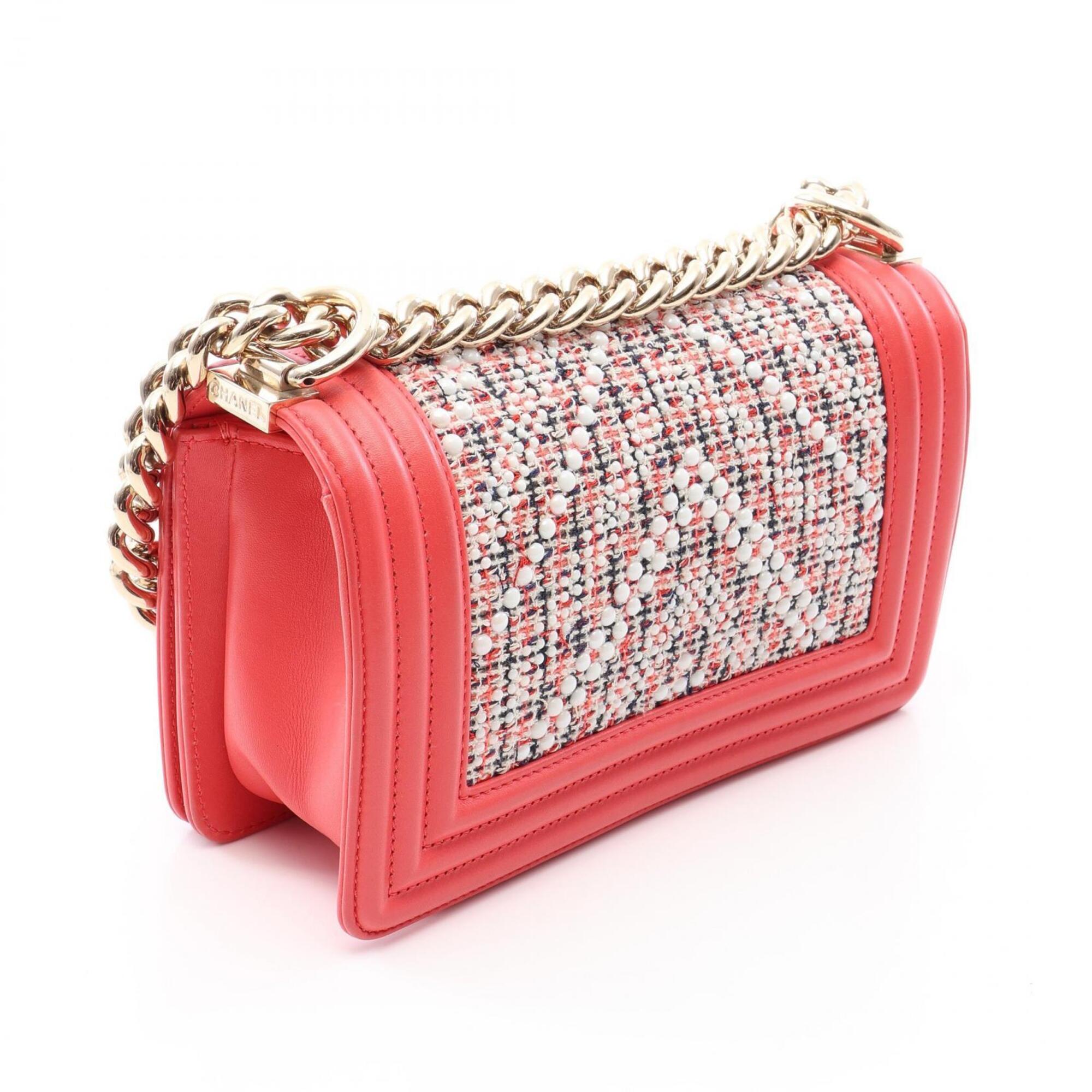 Chanel Multi-Color Pink White Fabric Leather Handbag Shoulder Bag (Pre-Owned)