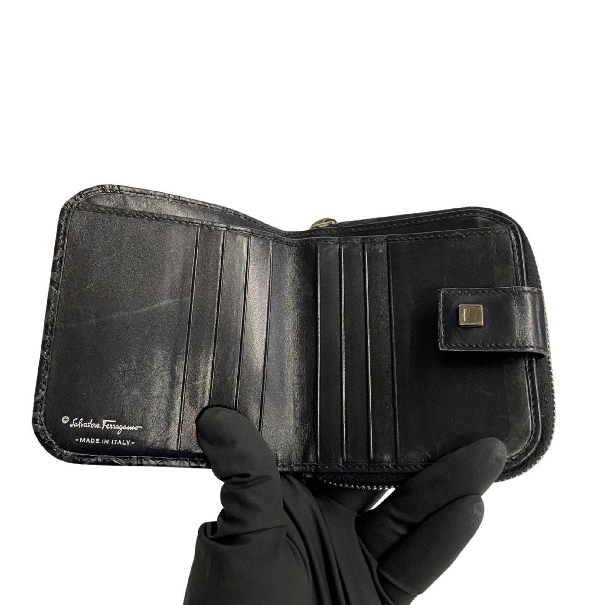 Salvatore Ferragamo Black Gray Leather Wallet (Bi-Fold) (Pre-Owned)