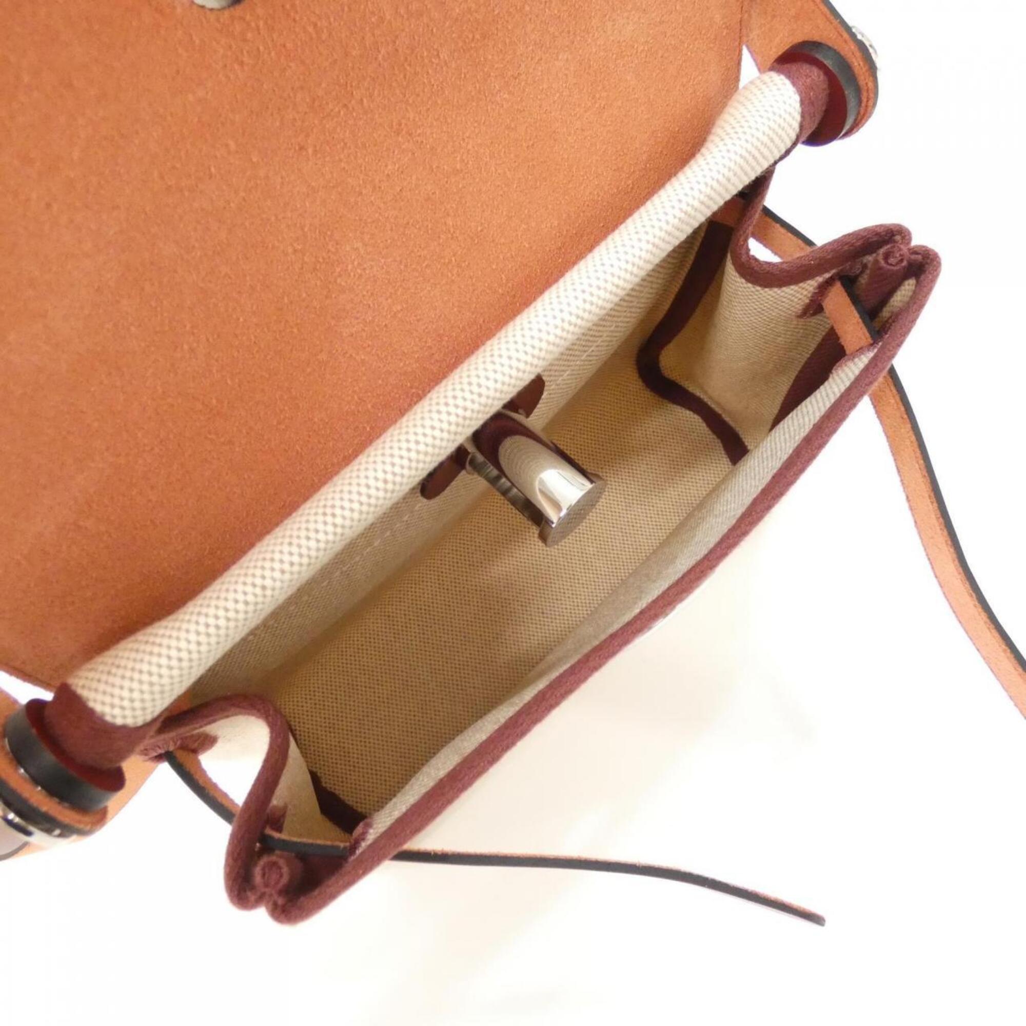 Hermes Beige Ecru Rouge H Canvas Leather Shoulder Bag (Pre-Owned)