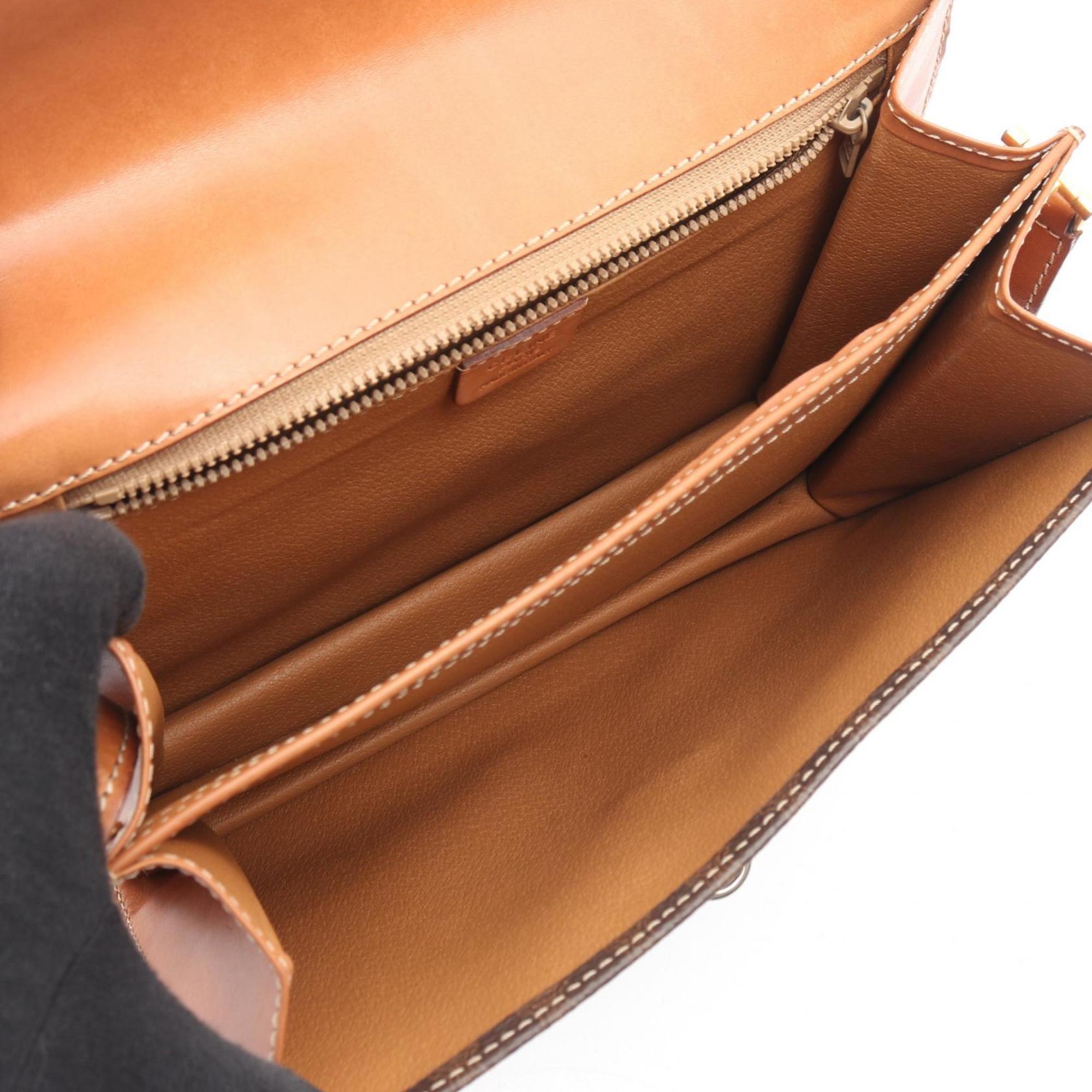 Celine Brown Coated Canvas Leather Handbag Shoulder Bag (Pre-Owned)