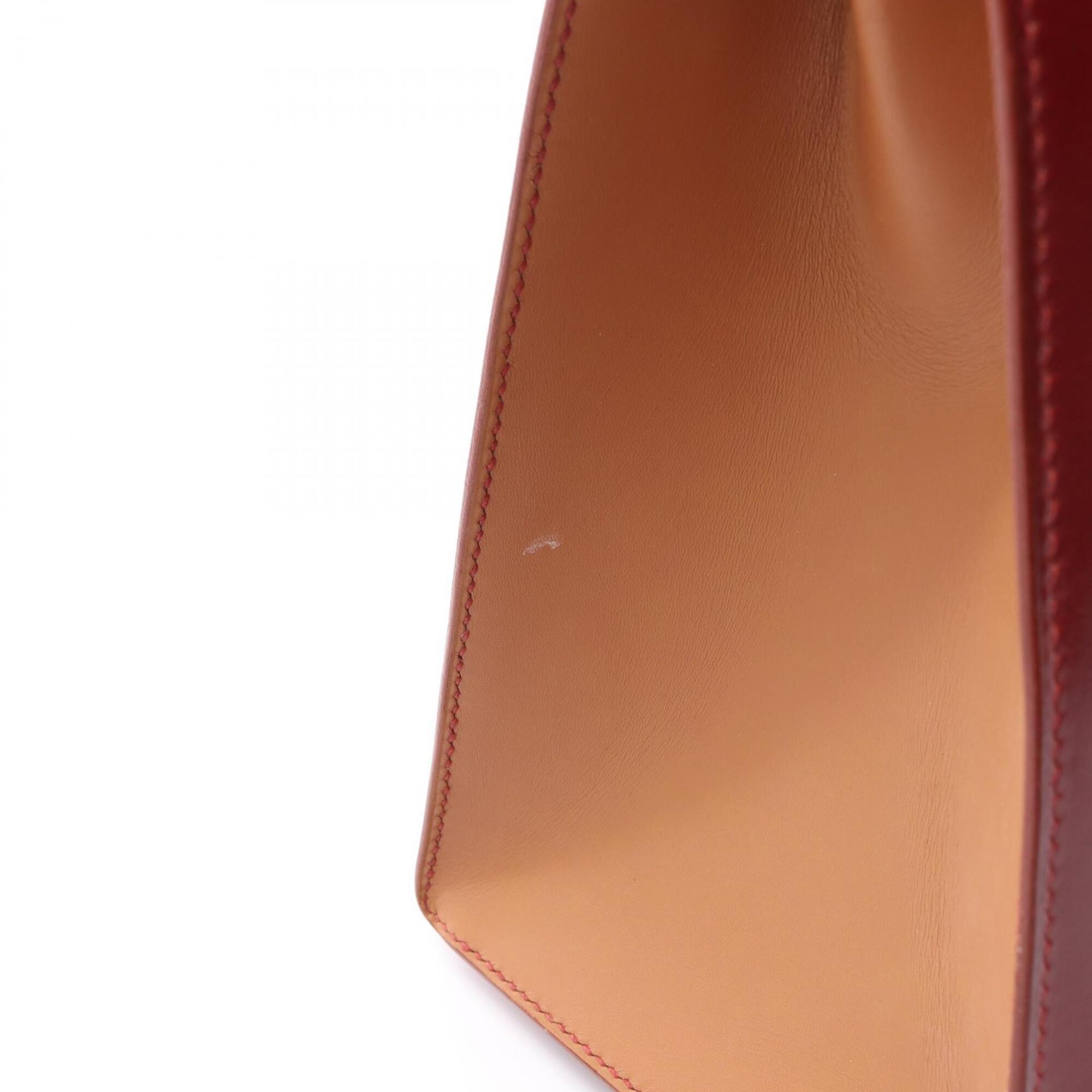Hermes Bordeaux Brown Red Color Box Calf Leather Leather Handbag (Pre-Owned)
