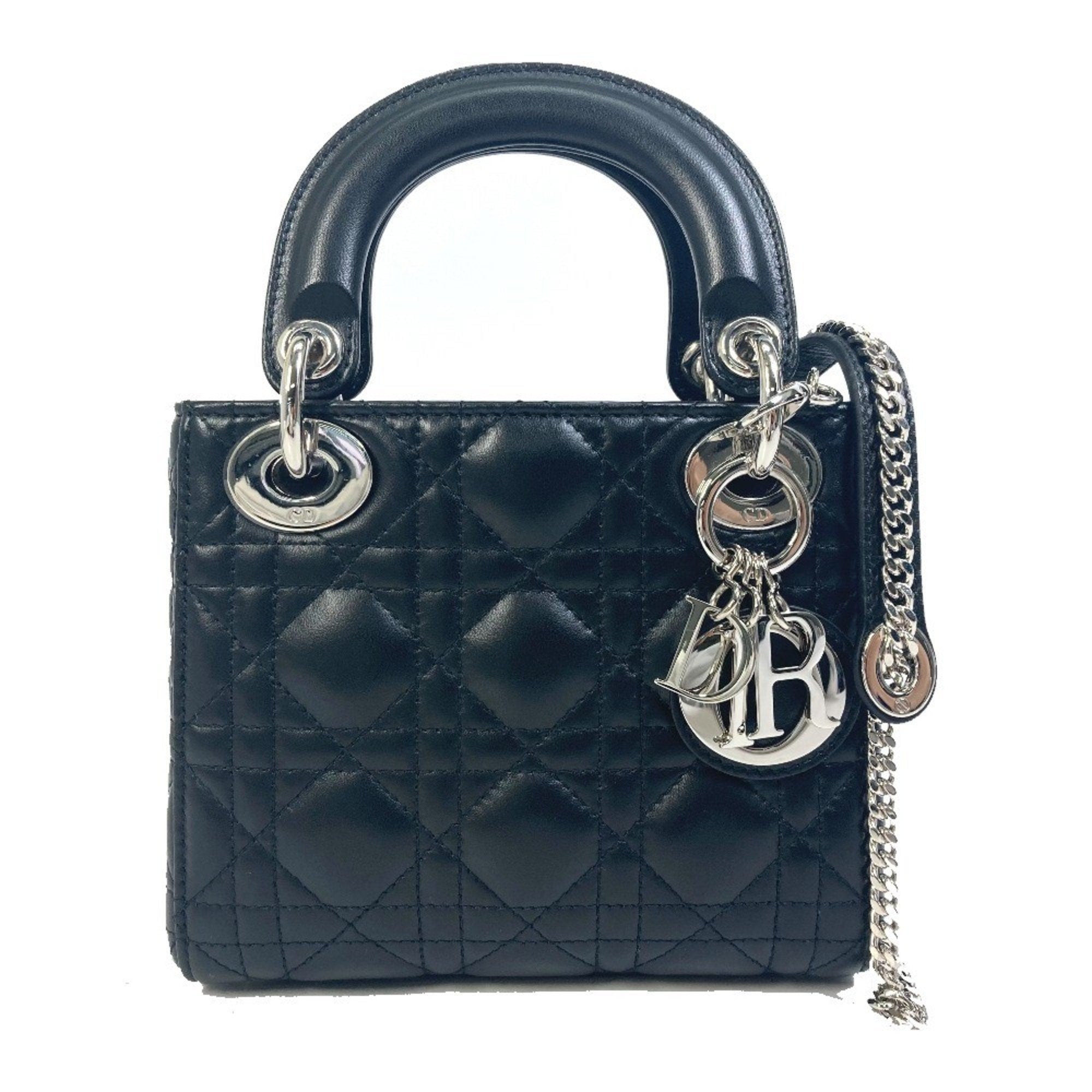 Christian Dior Lady Dior Black Leather Shoulder Bag (Pre-Owned)