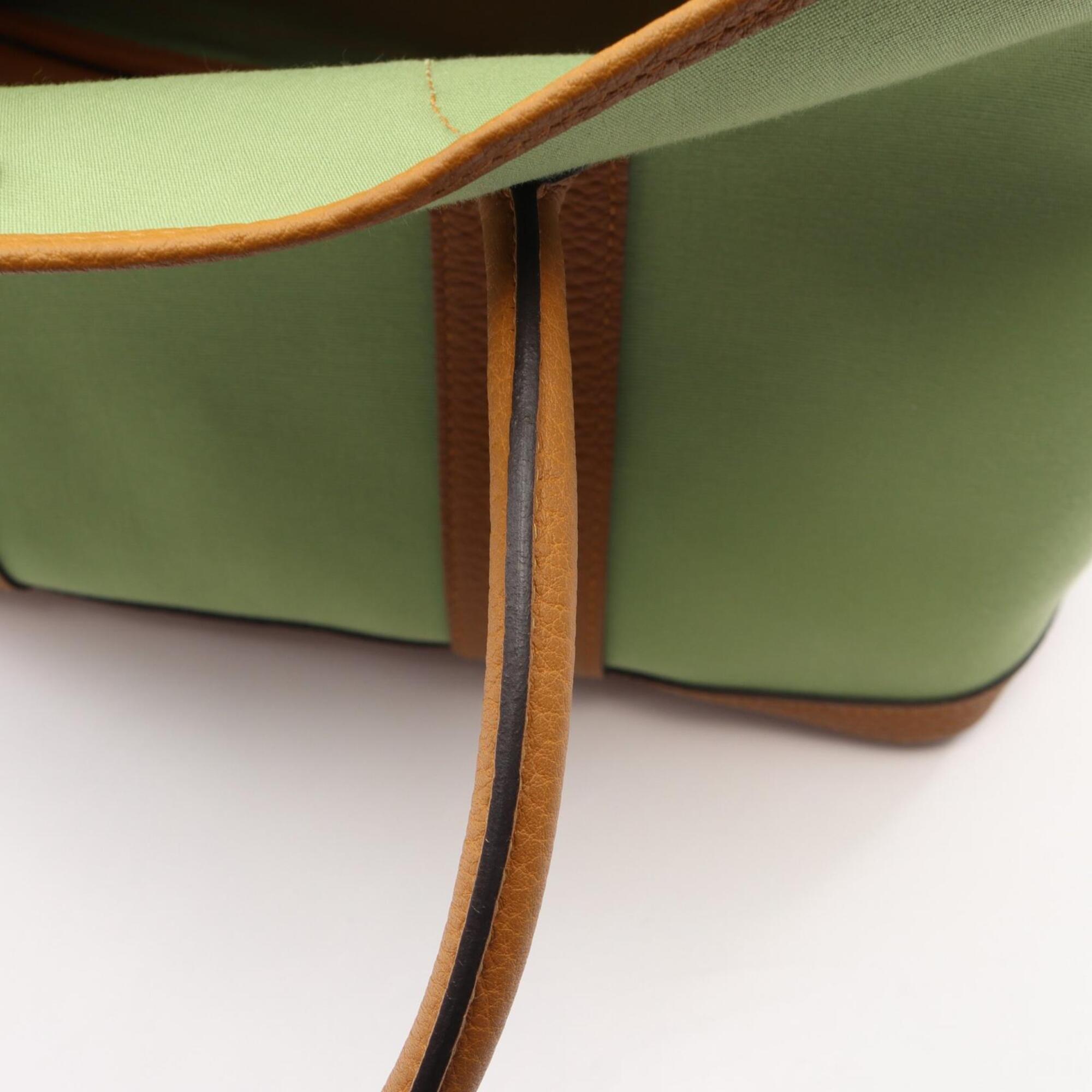 Hermes Garden Brown Green Toile Officier Negonda Leather Handbag Tote Bag (Pre-Owned)
