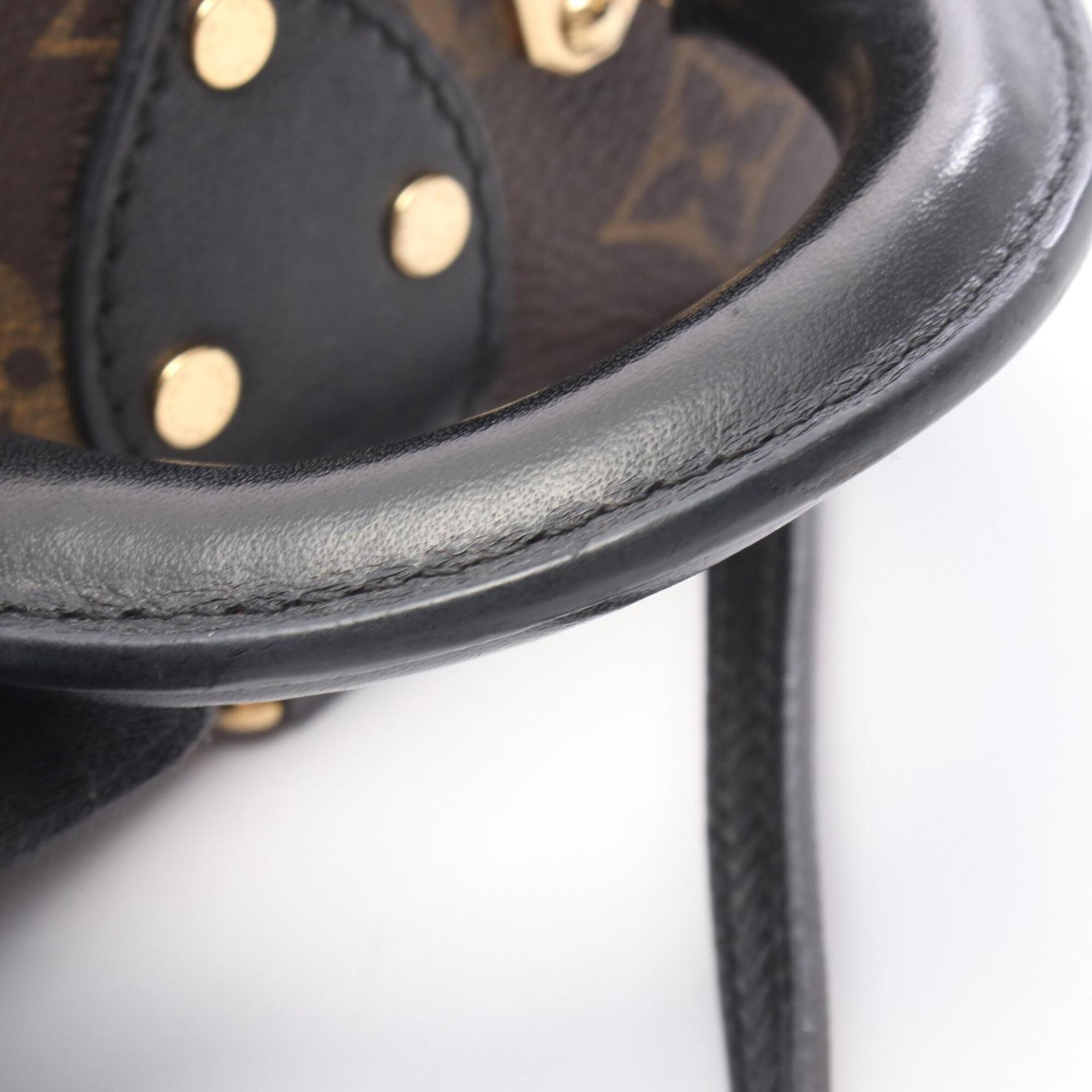 Louis Vuitton Black Brown Coated Canvas Leather Handbag (Pre-Owned)