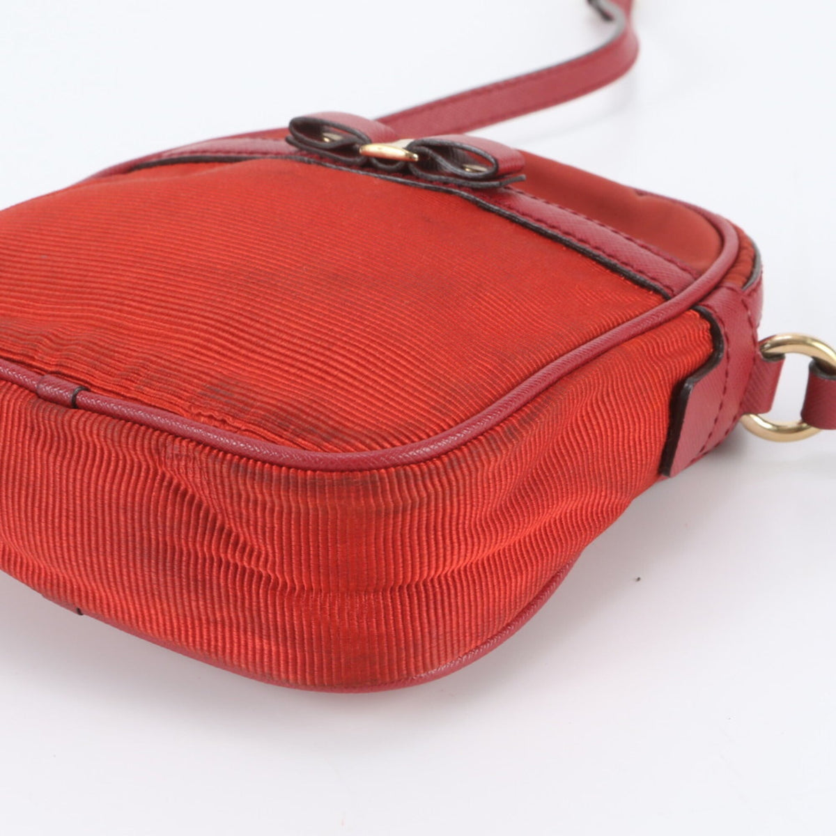 Salvatore Ferragamo Red Color Leather Canvas Crossbody Bag Shoulder Bag (Pre-Owned)