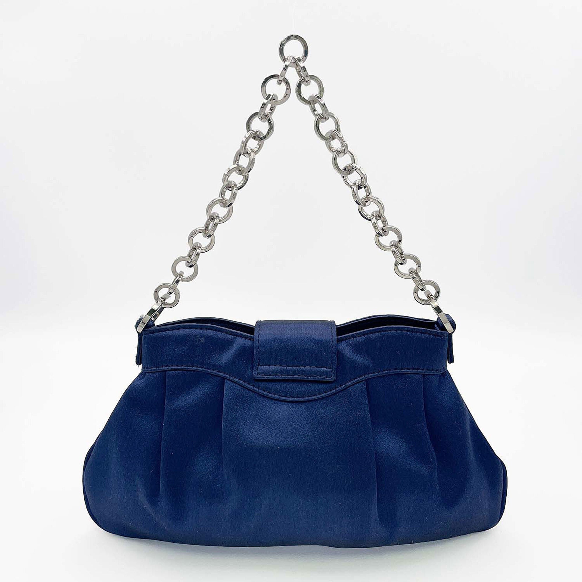 Salvatore Ferragamo Gancini Blue Rhinestone Satin Metal Handbag Pouch (Pre-Owned)
