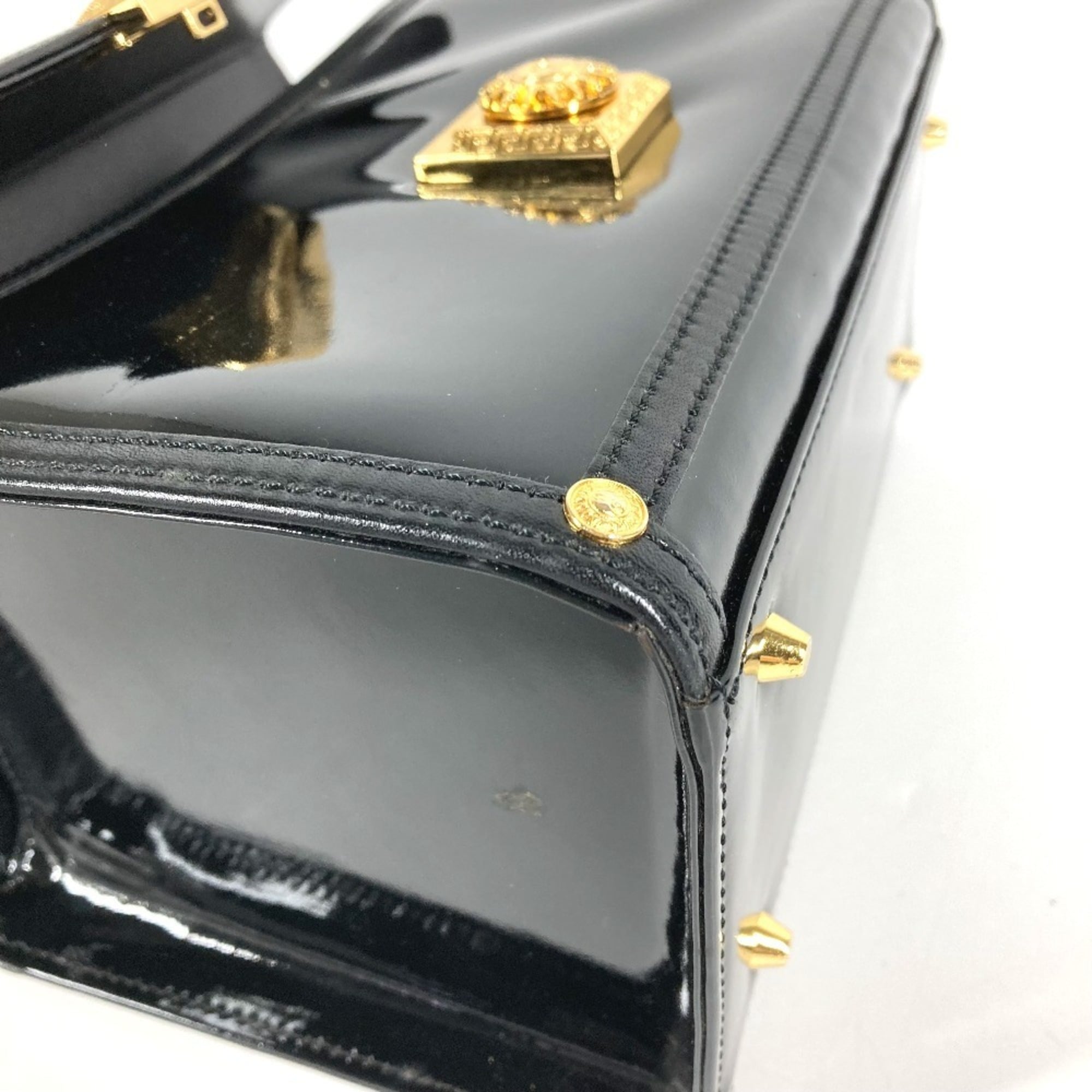 Versace Black Patent Leather Handbag Vanity Bag (Pre-Owned)