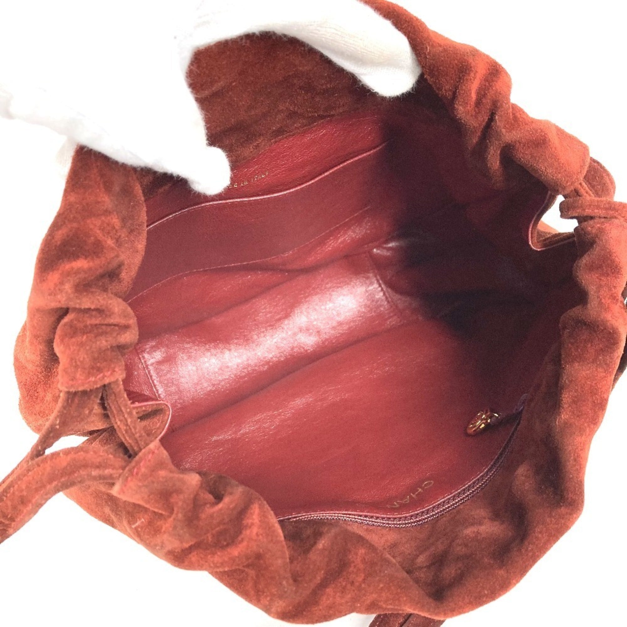 Chanel Red Color Suede Handbag Shoulder Bag (Pre-Owned)