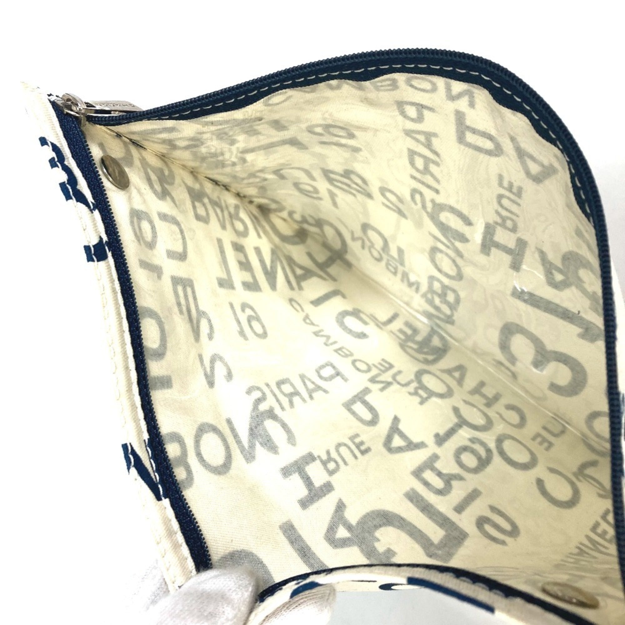 Chanel Navy White Canvas Shoulder Bag Tote Bag (Pre-Owned)