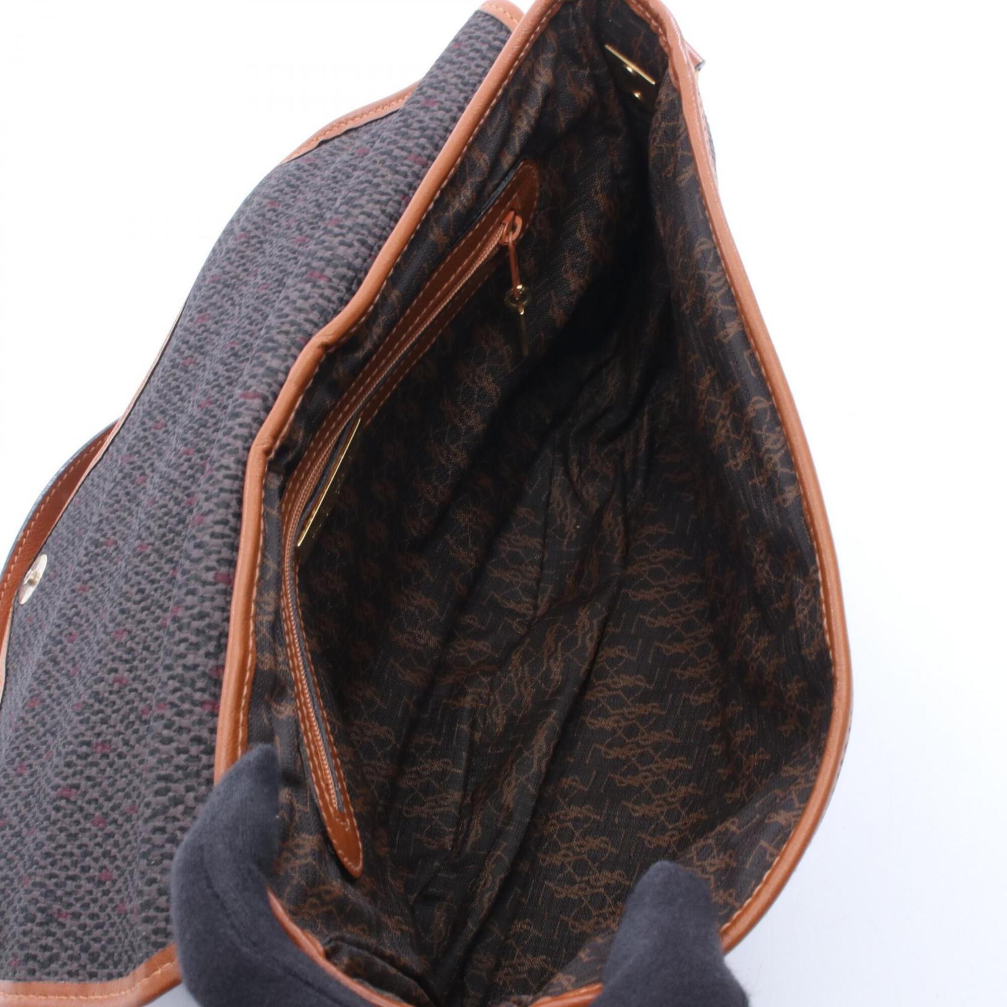 Yves Saint Laurent Brown Gray Coated Canvas Leather Shoulder Bag (Pre-Owned)
